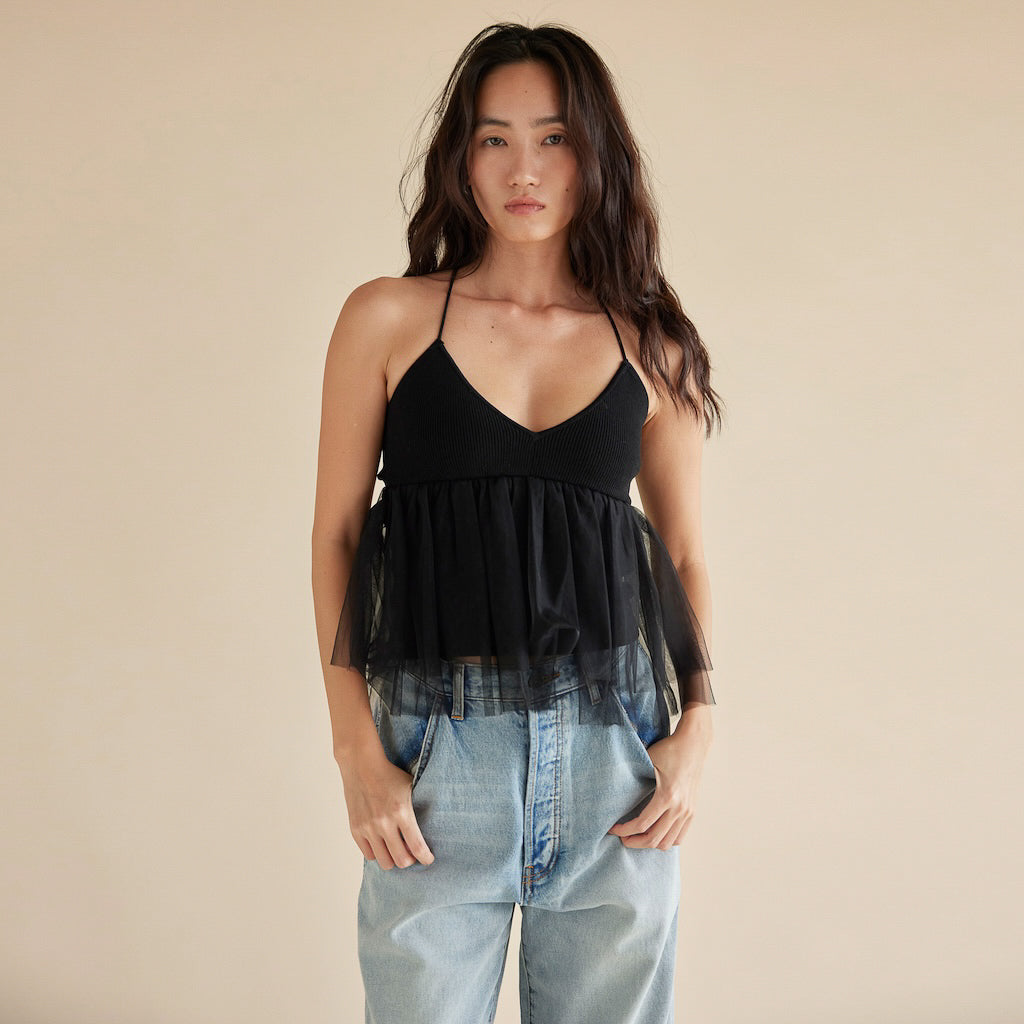 TulleドッキングKnitビスチェキャミ