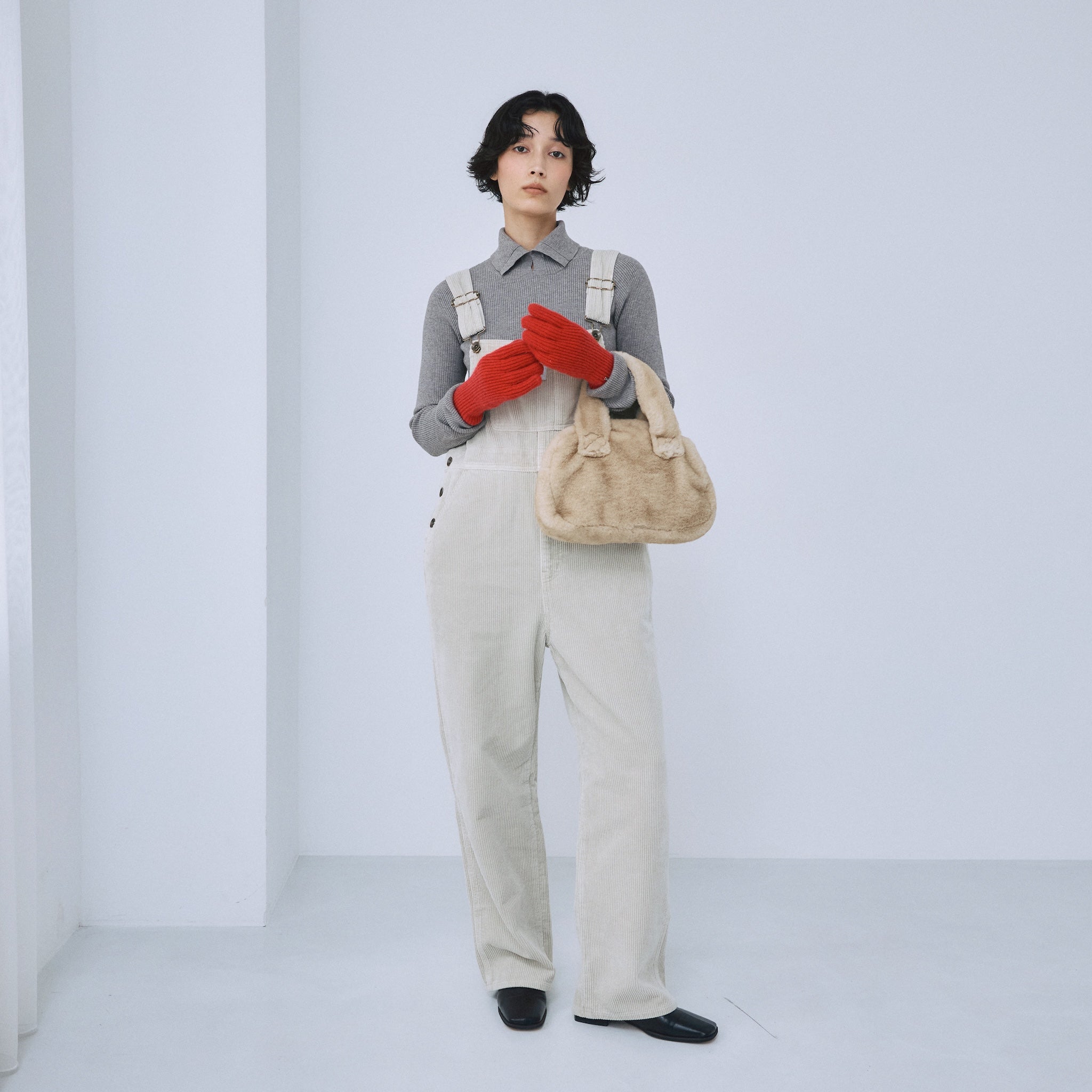 Color washコーデュロイルーズサロペット