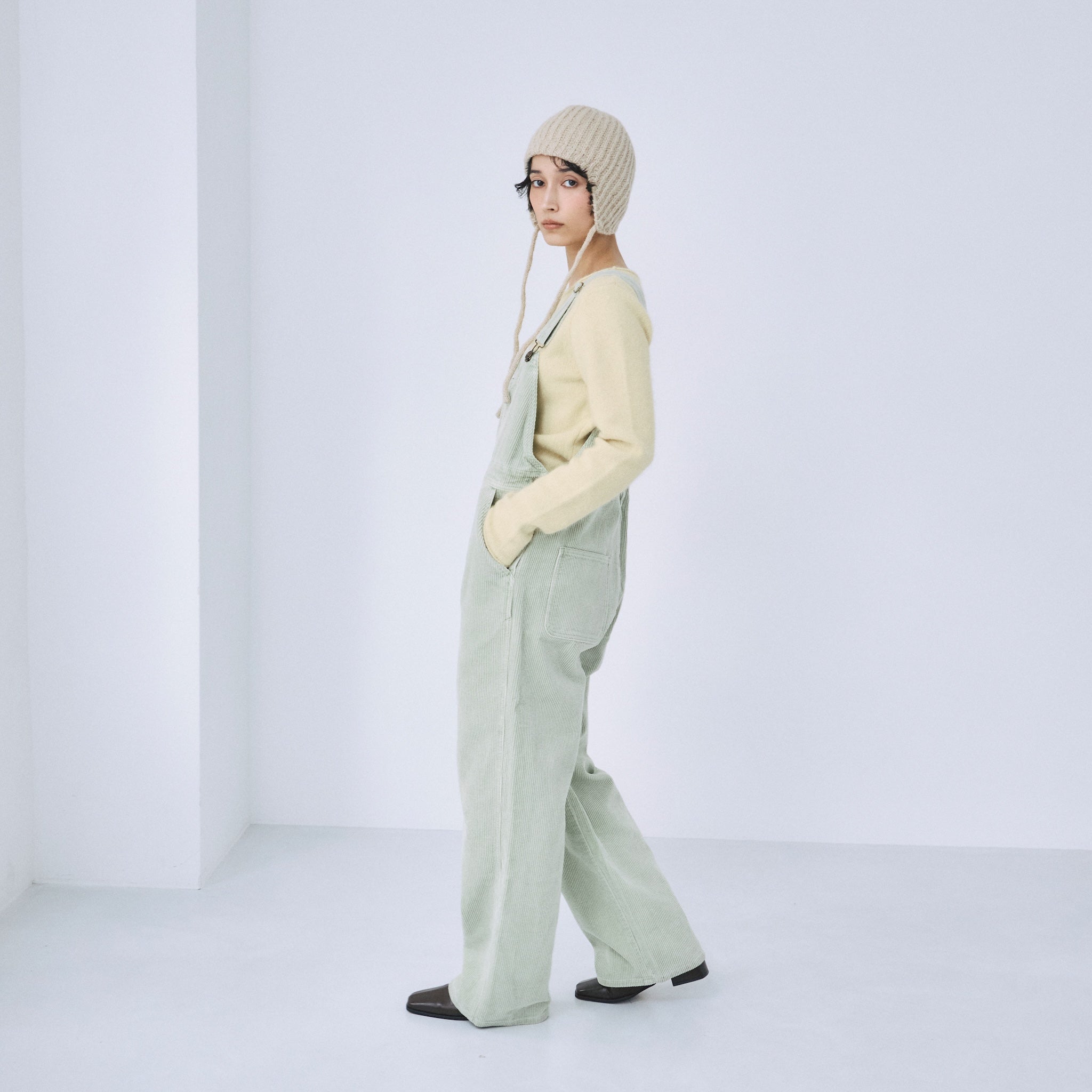 Color washコーデュロイルーズサロペット