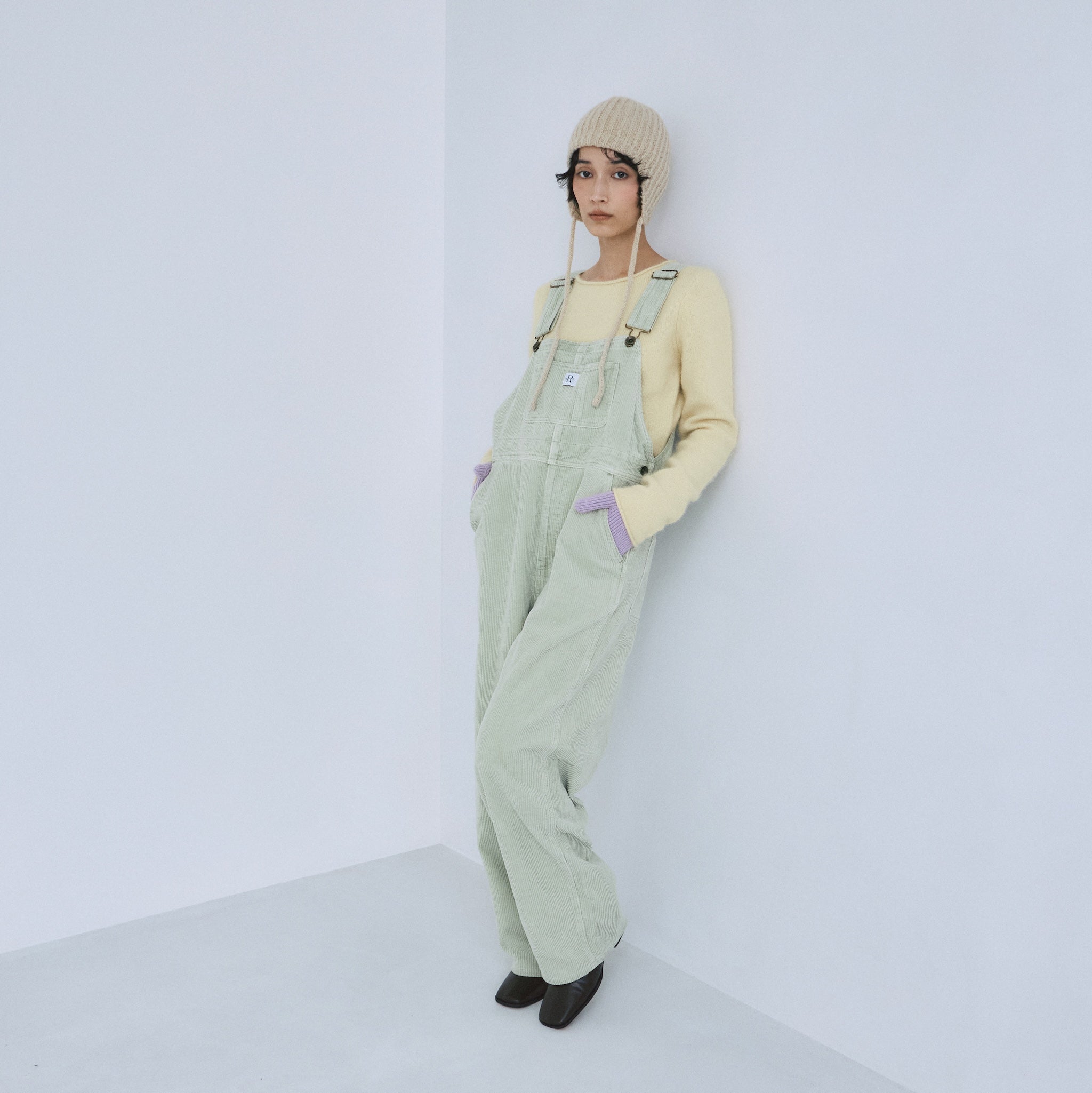 Color washコーデュロイルーズサロペット