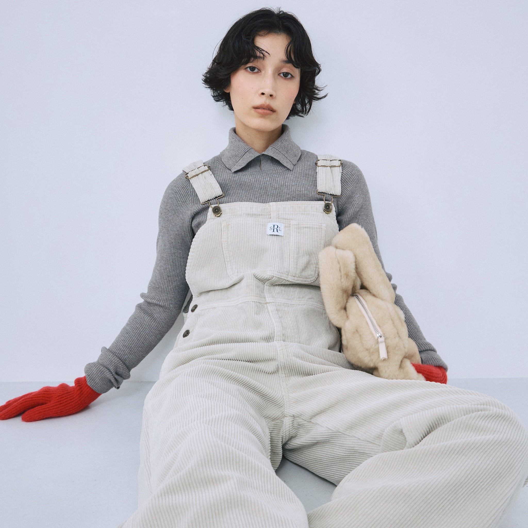 Color washコーデュロイルーズサロペット