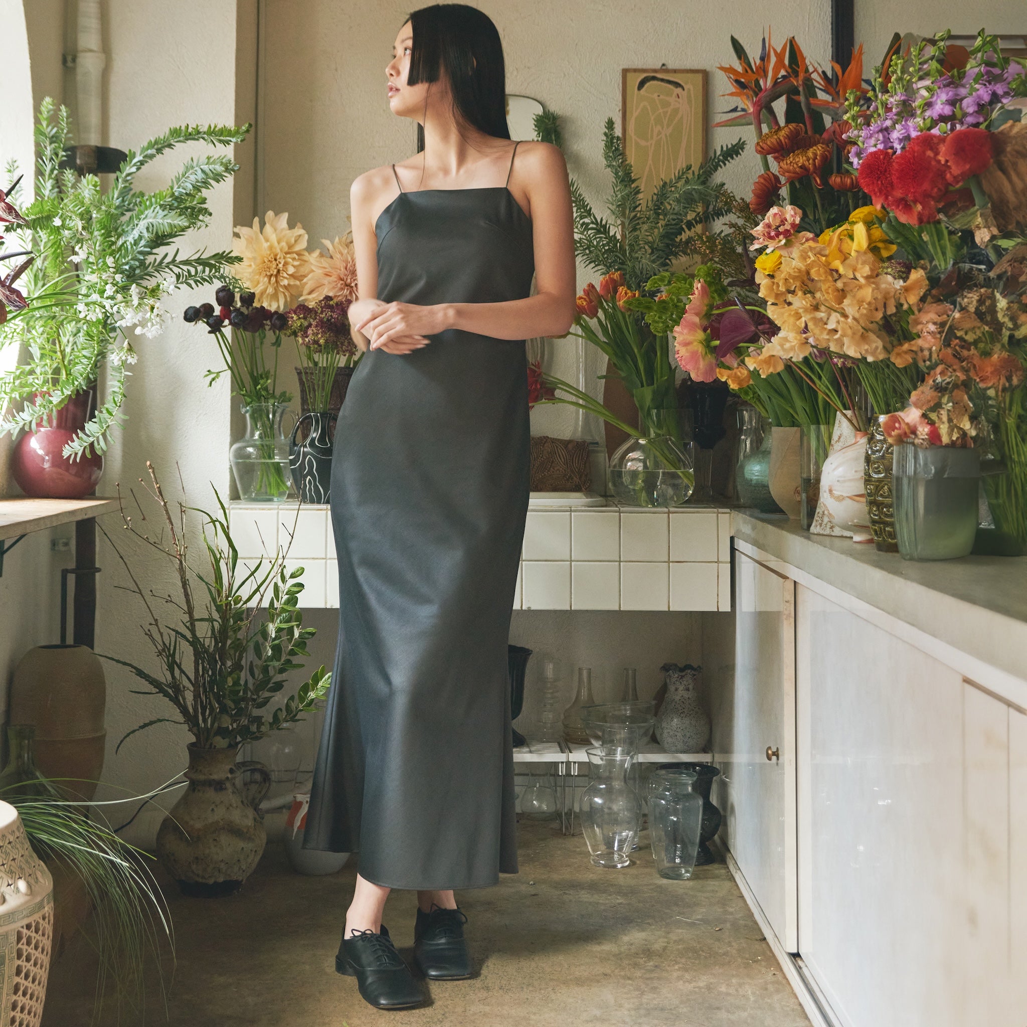 Soft flare spaghetti dress