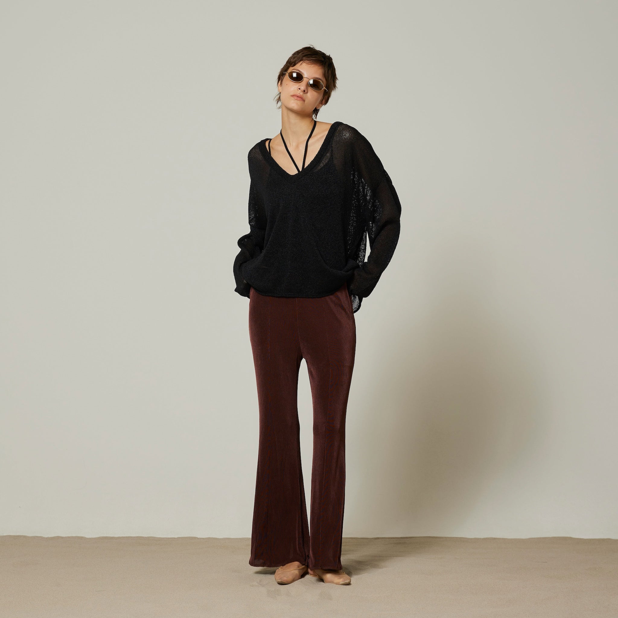 BACKスリットGLOSS RIBパンツ