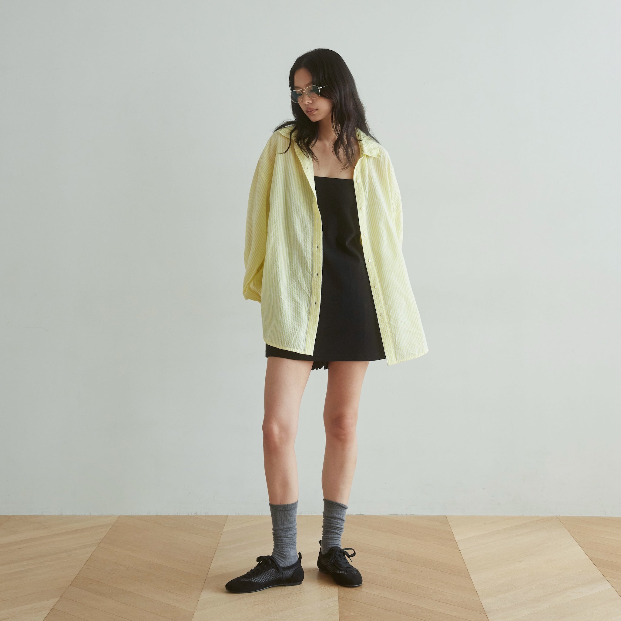 Seersuckerルーズストライプシャツ