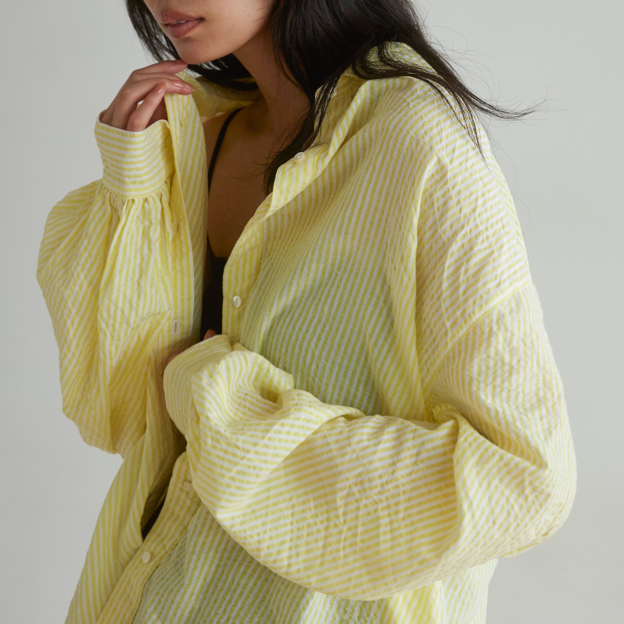 Seersuckerルーズストライプシャツ