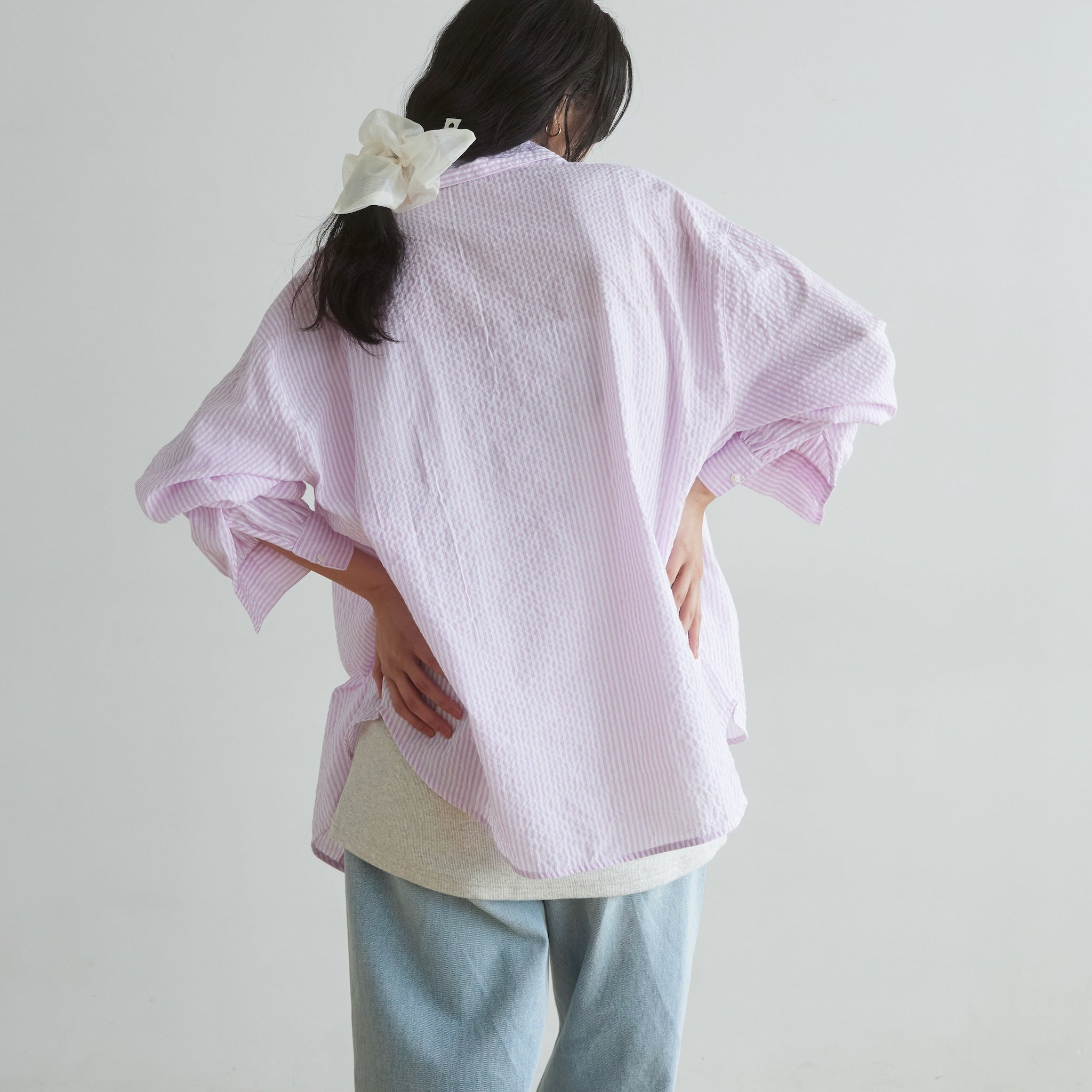 Seersuckerルーズストライプシャツ