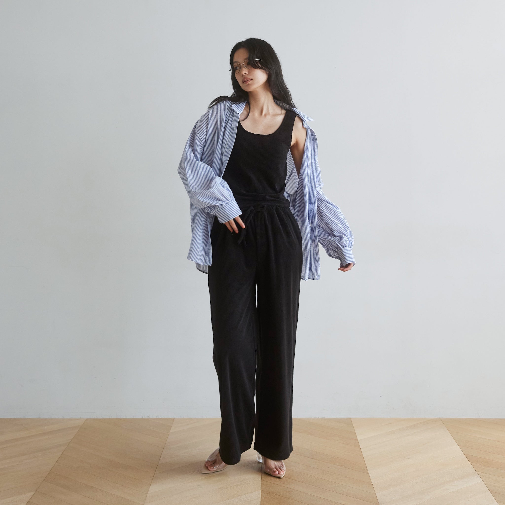 Seersuckerルーズストライプシャツ