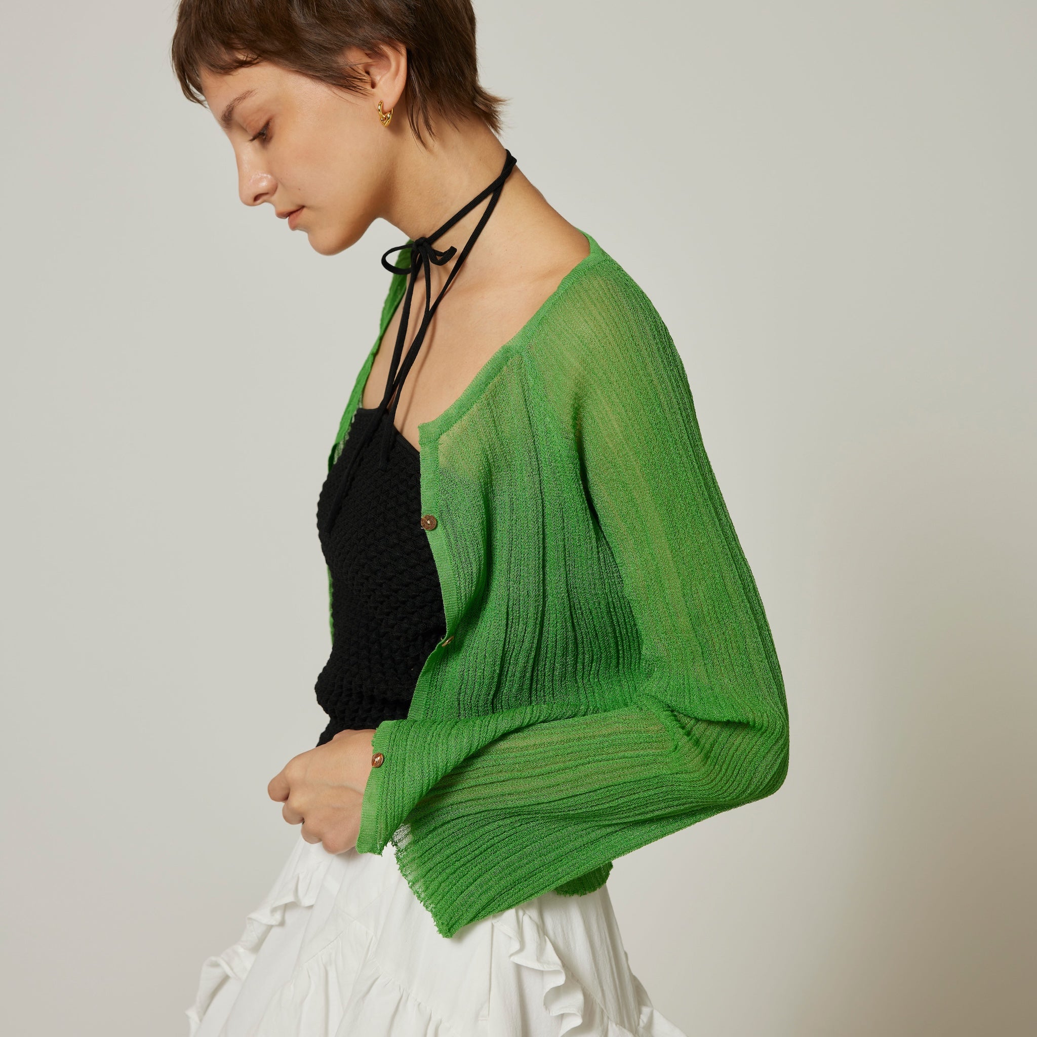 LightシアーランダムRIBショートカーデ