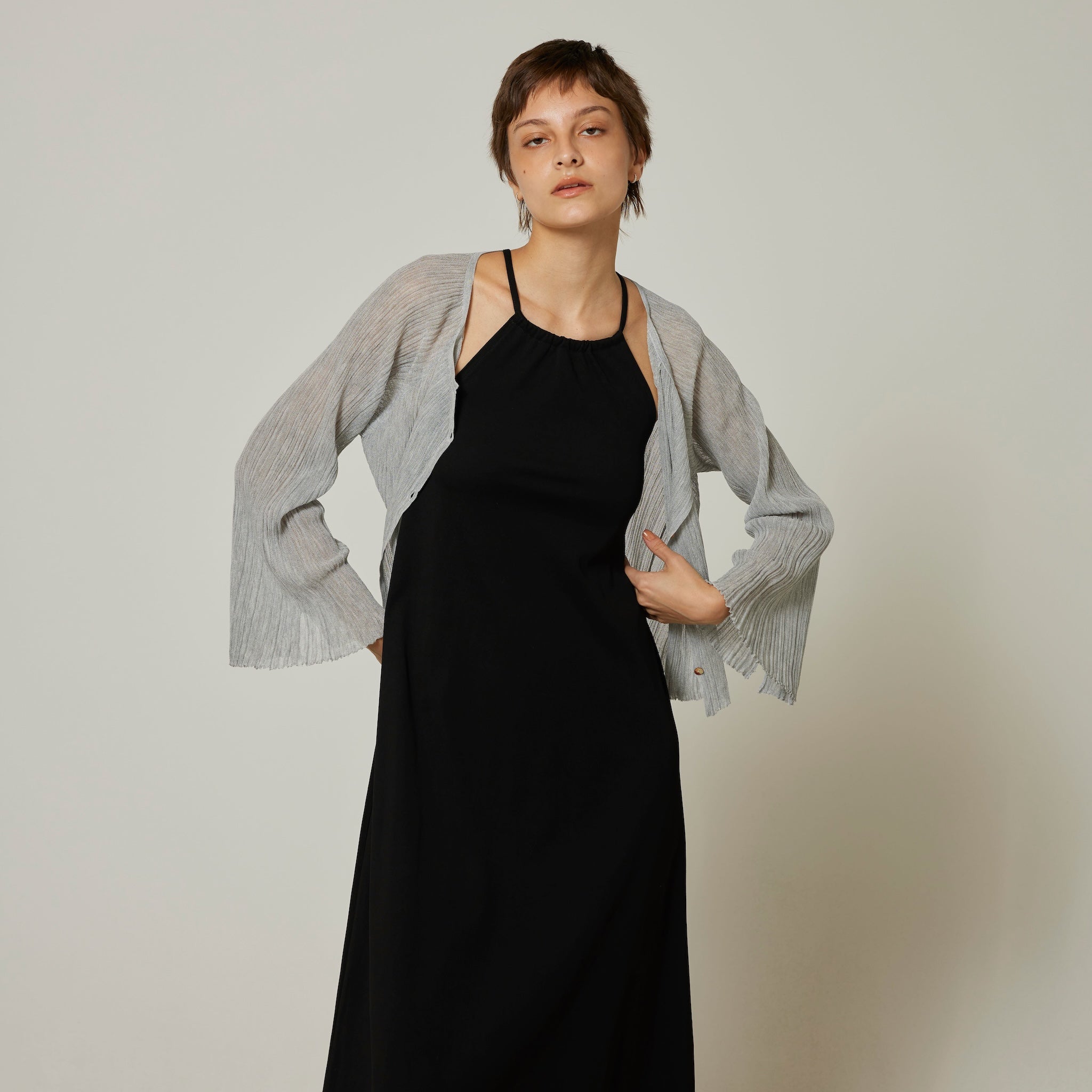 LightシアーランダムRIBショートカーデ