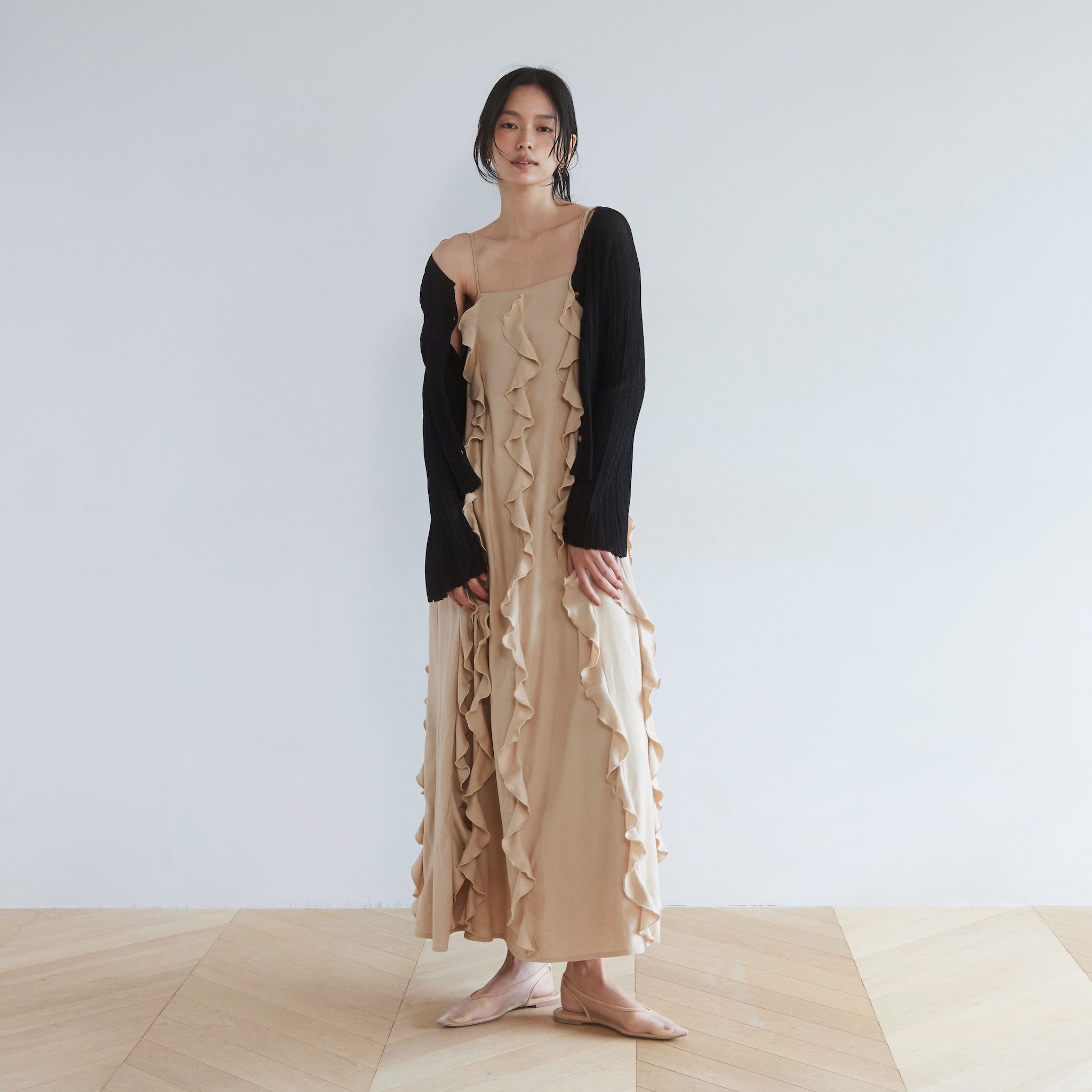 LightシアーランダムRIBショートカーデ