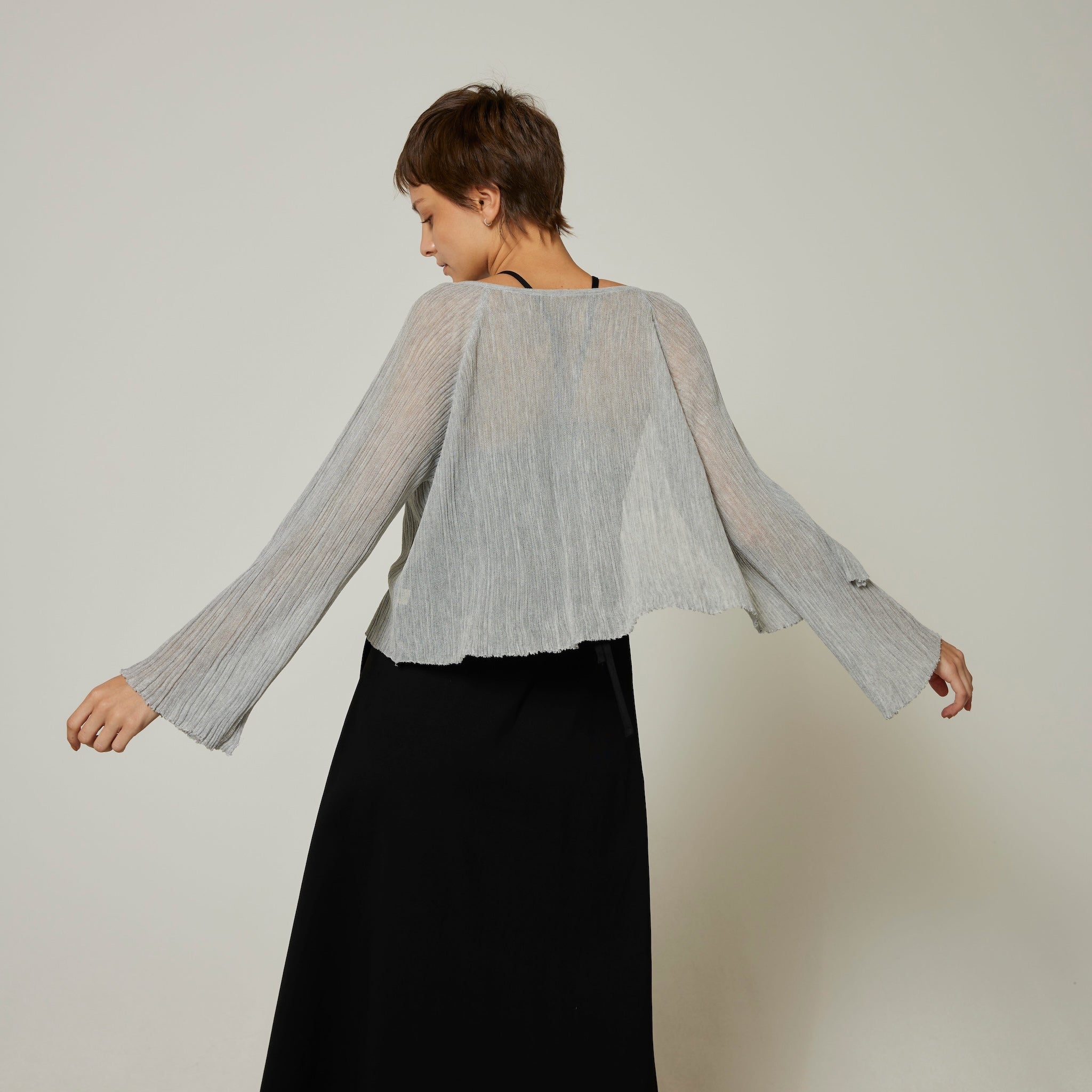 LightシアーランダムRIBショートカーデ