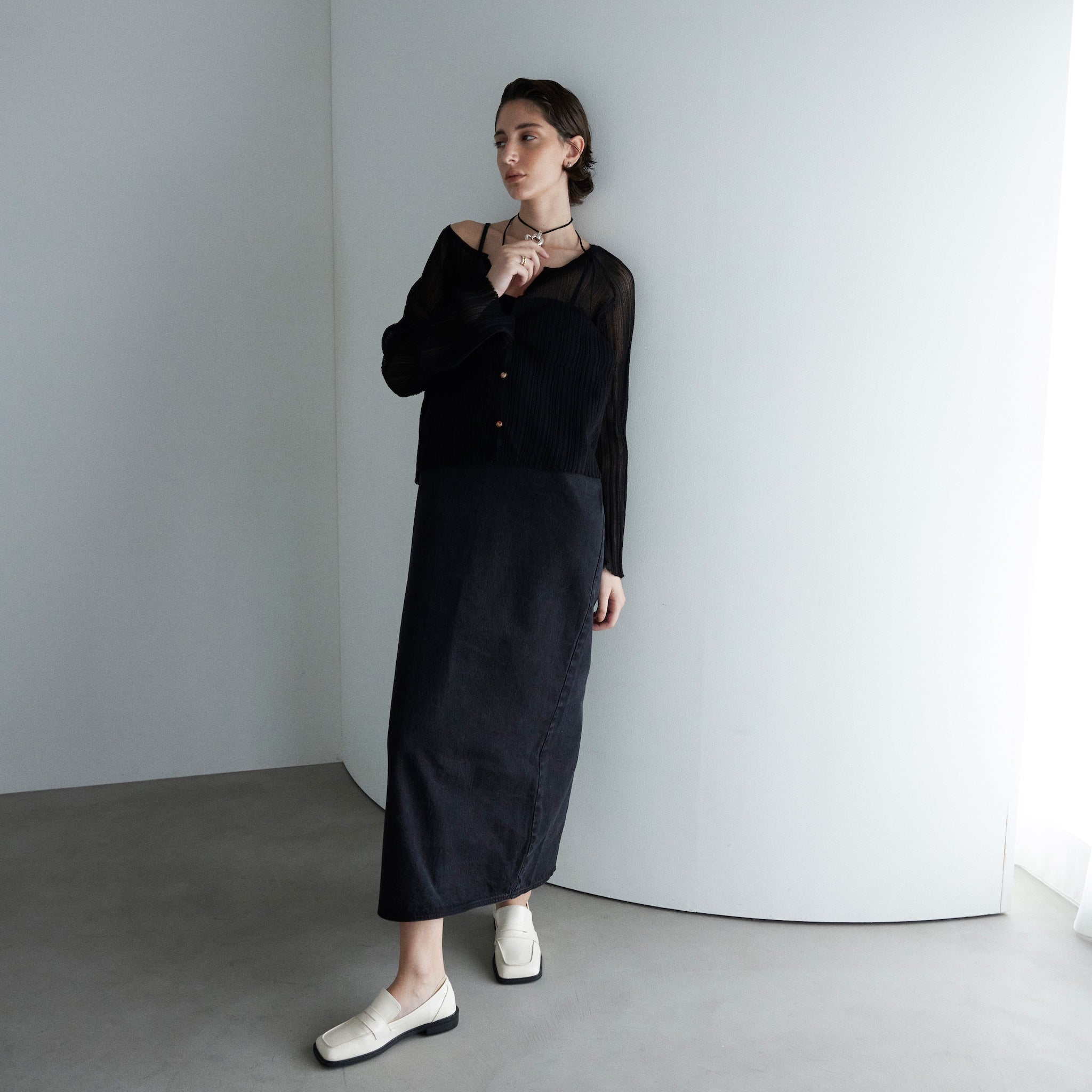 LightシアーランダムRIBショートカーデ