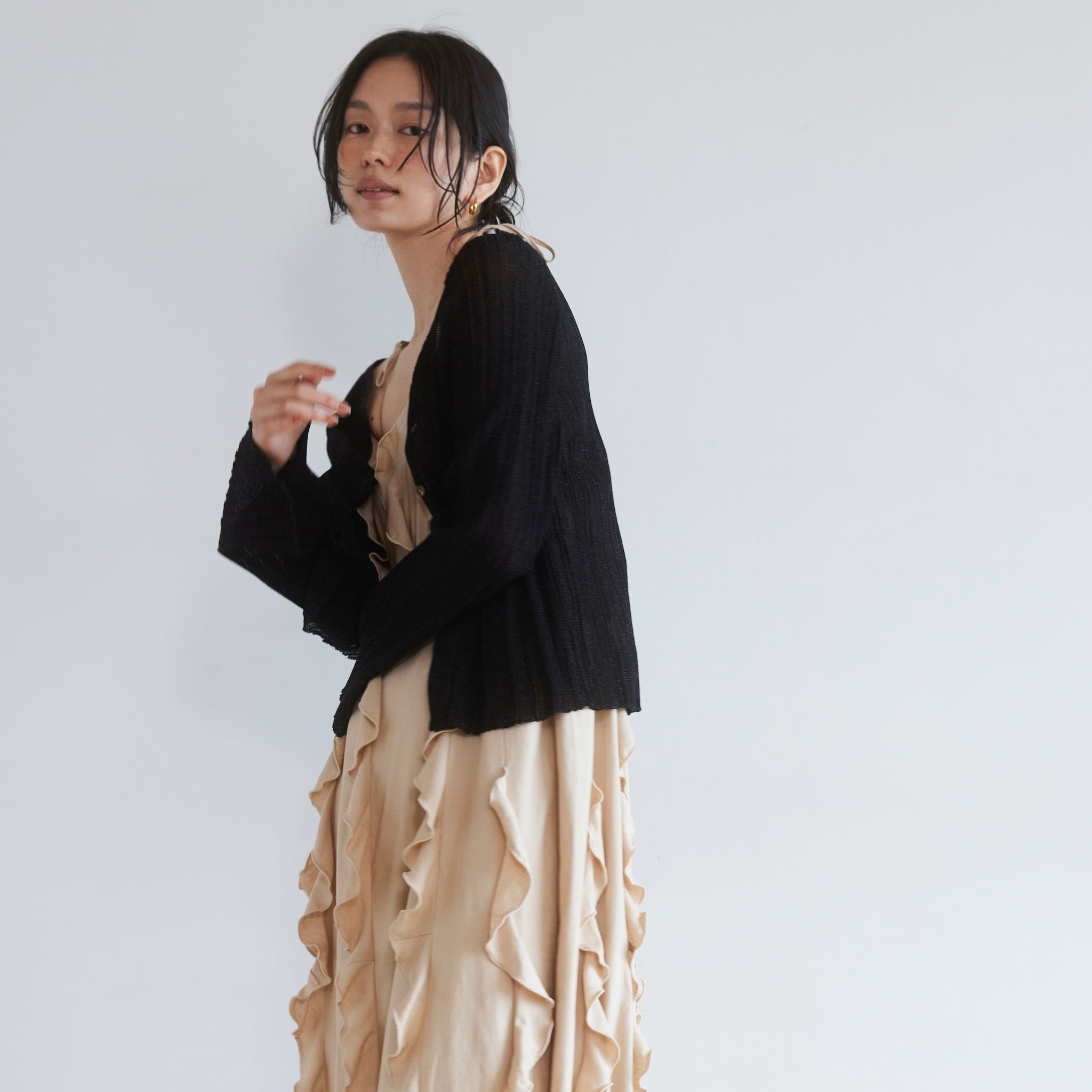 LightシアーランダムRIBショートカーデ