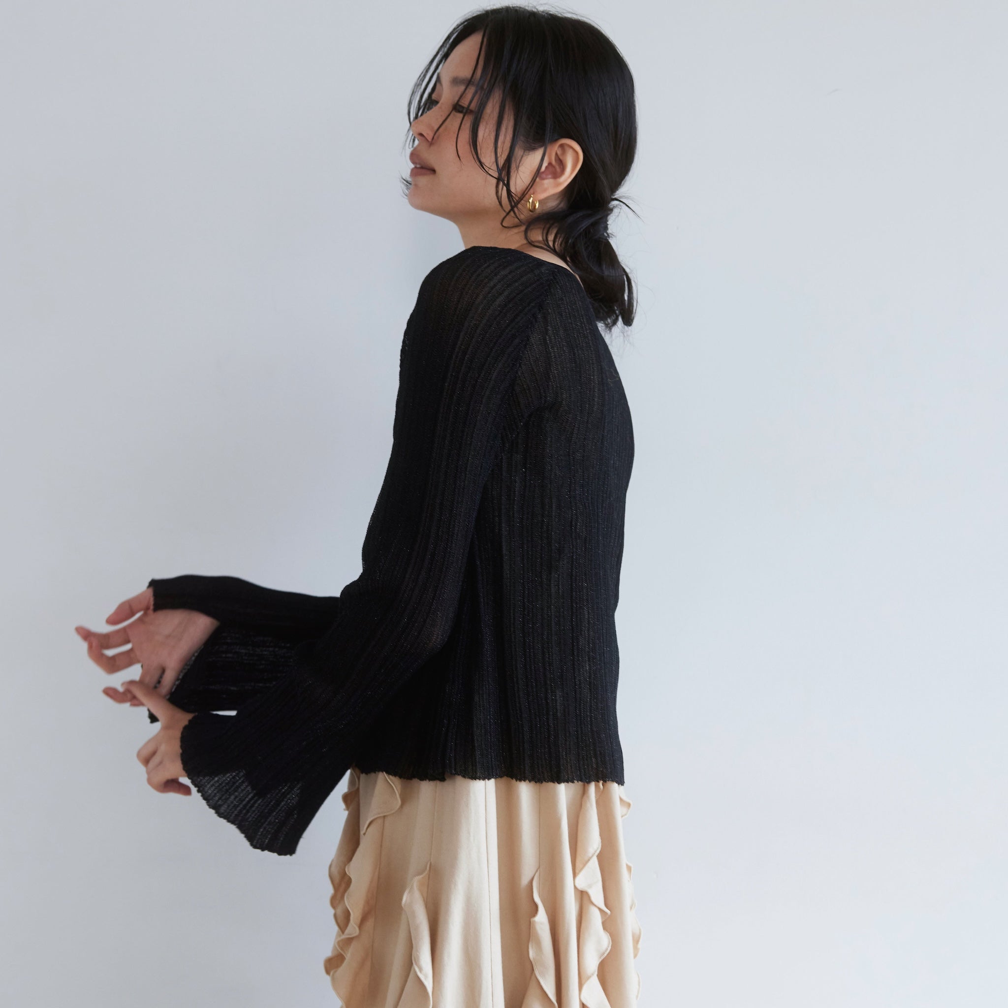 LightシアーランダムRIBショートカーデ