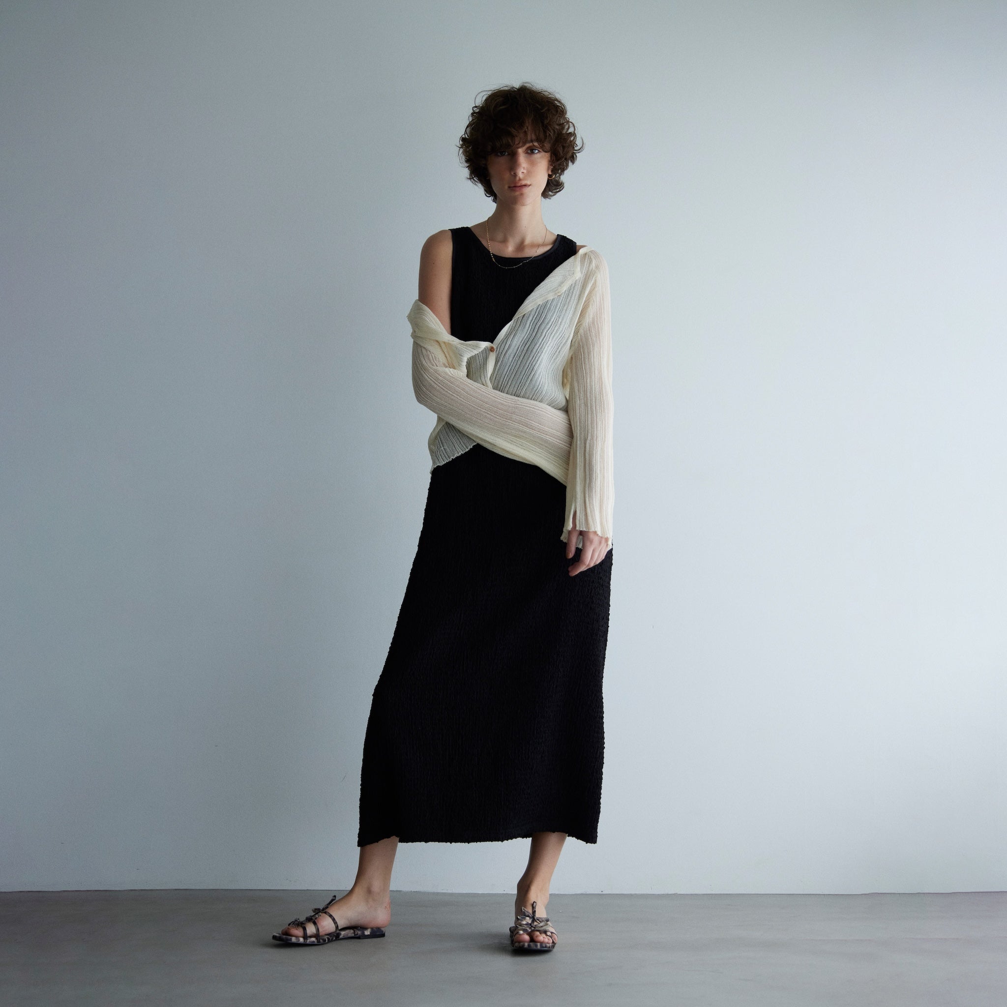 LightシアーランダムRIBショートカーデ