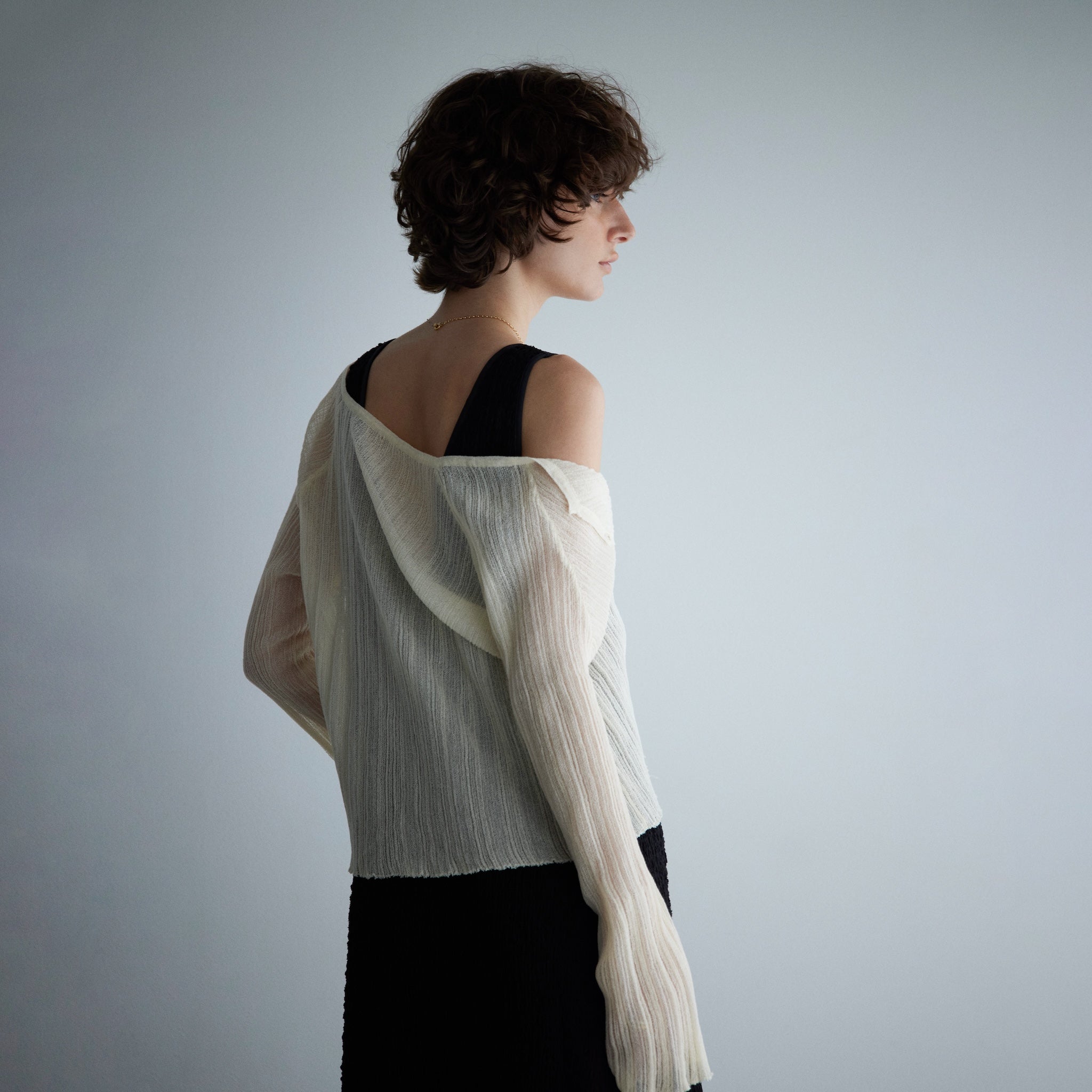 LightシアーランダムRIBショートカーデ