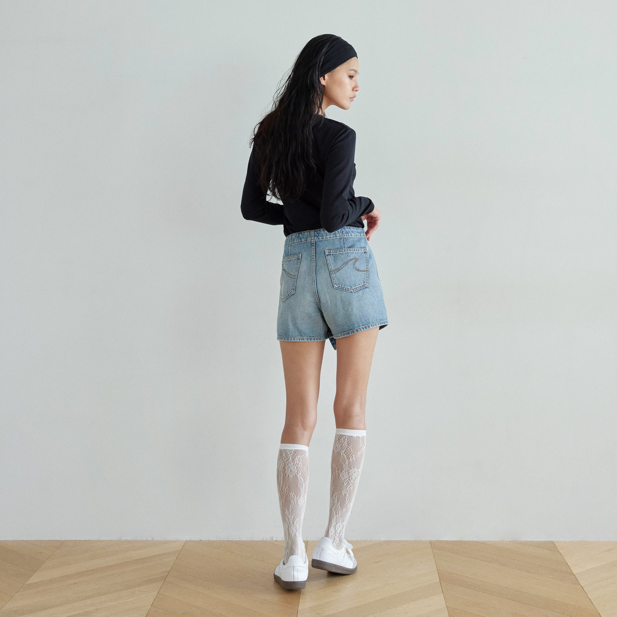 collab Denimラップショートパンツ