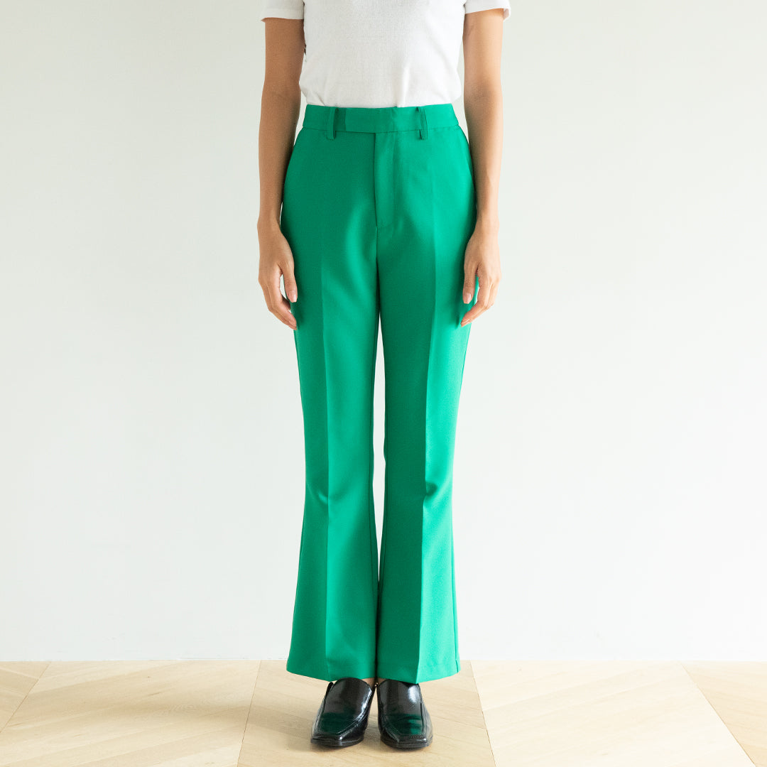 Center-pleat flared slacks pants