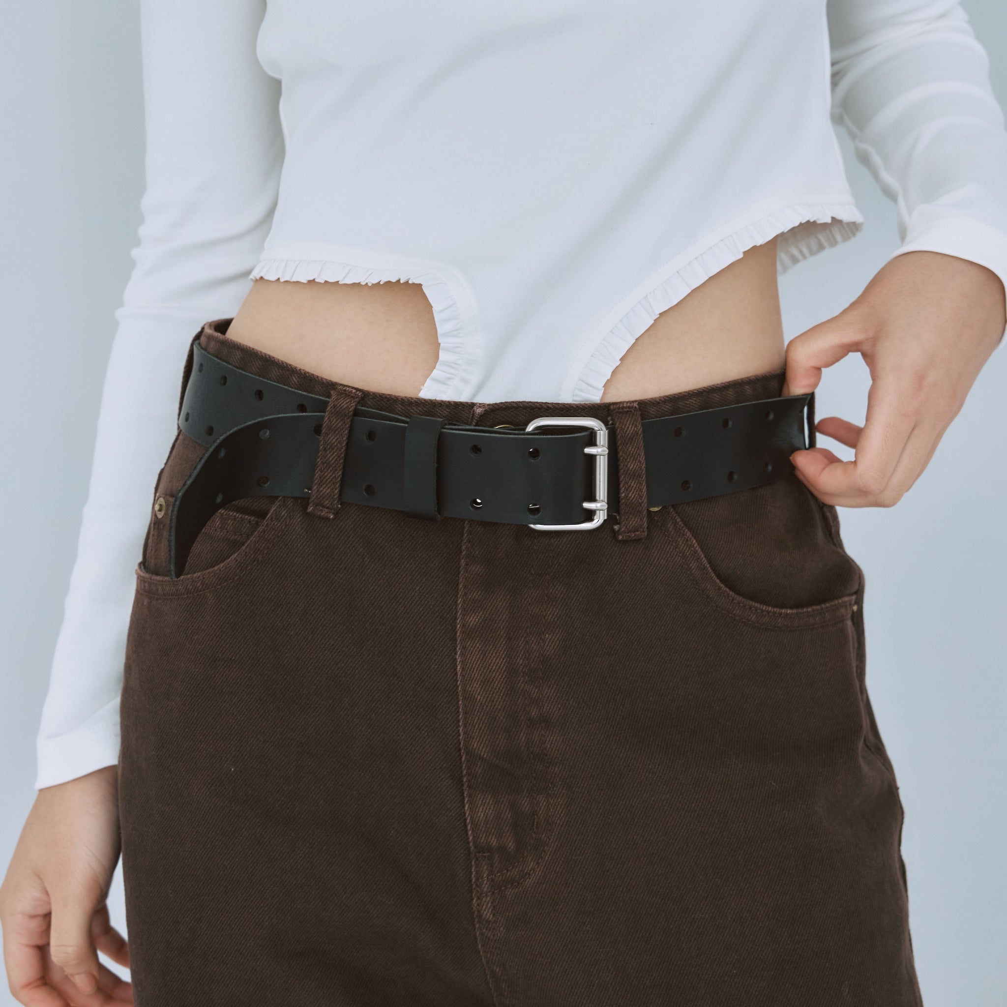 DOUBLE PIN LEATHER BELT