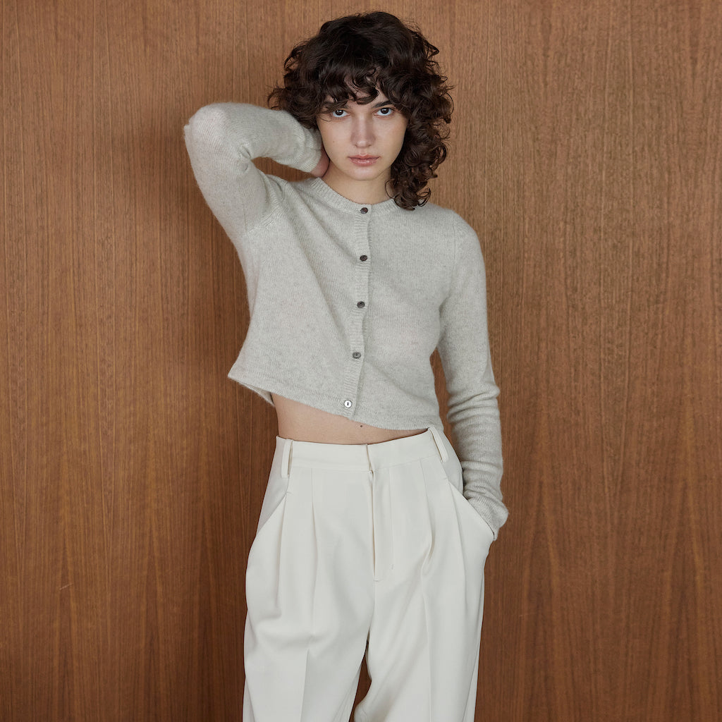 YAKクルーネックFitカーディガン