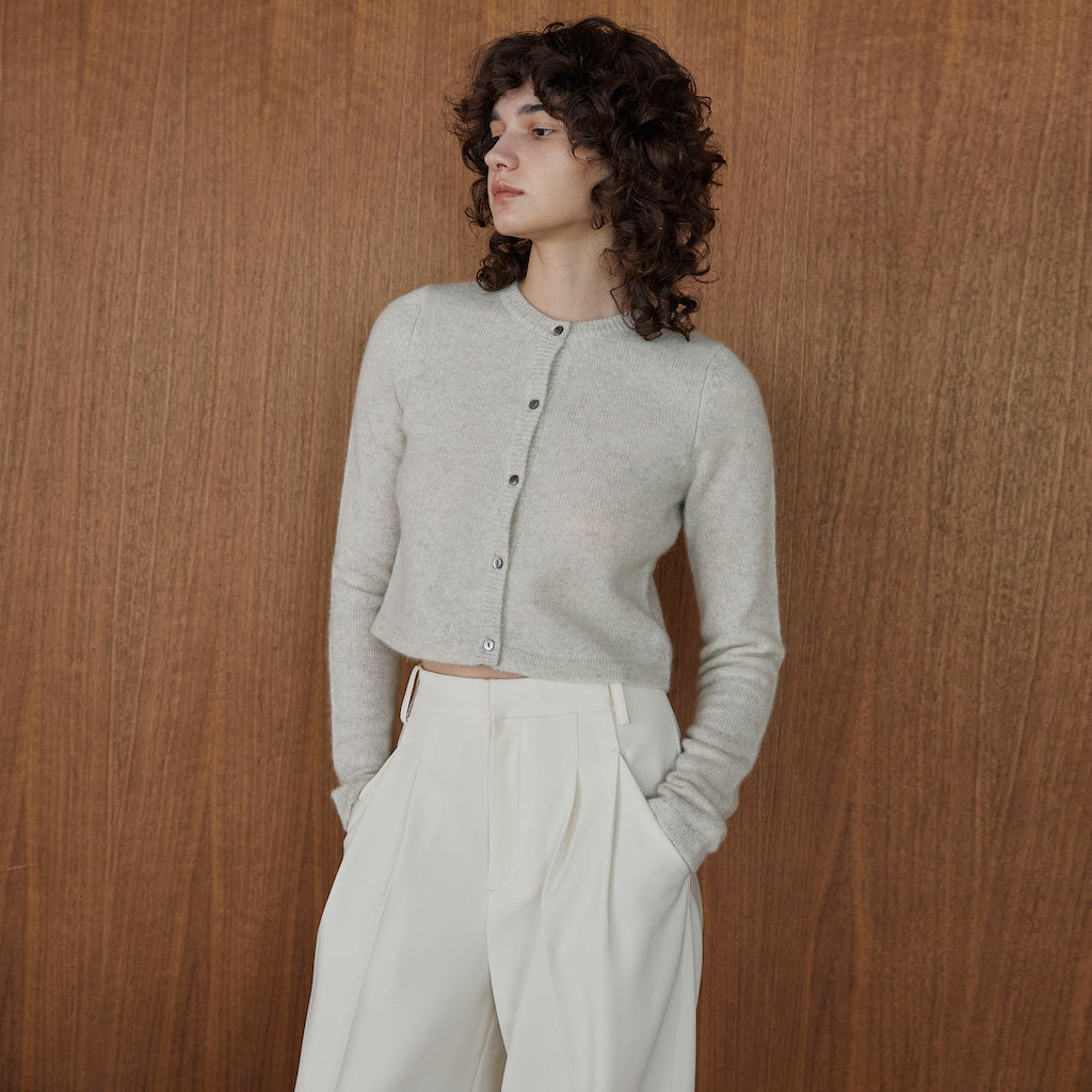 YAKクルーネックFitカーディガン