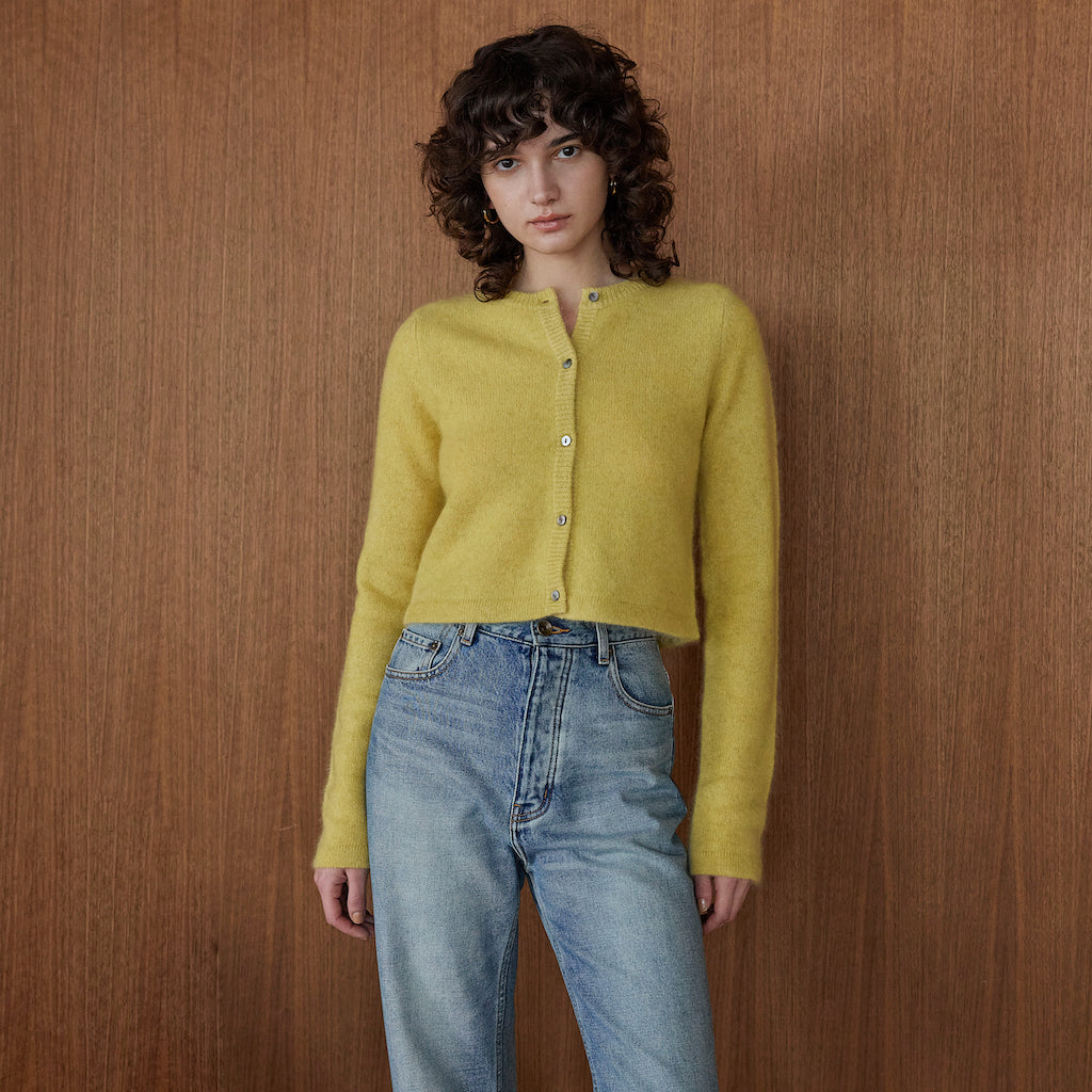 YAKクルーネックFitカーディガン