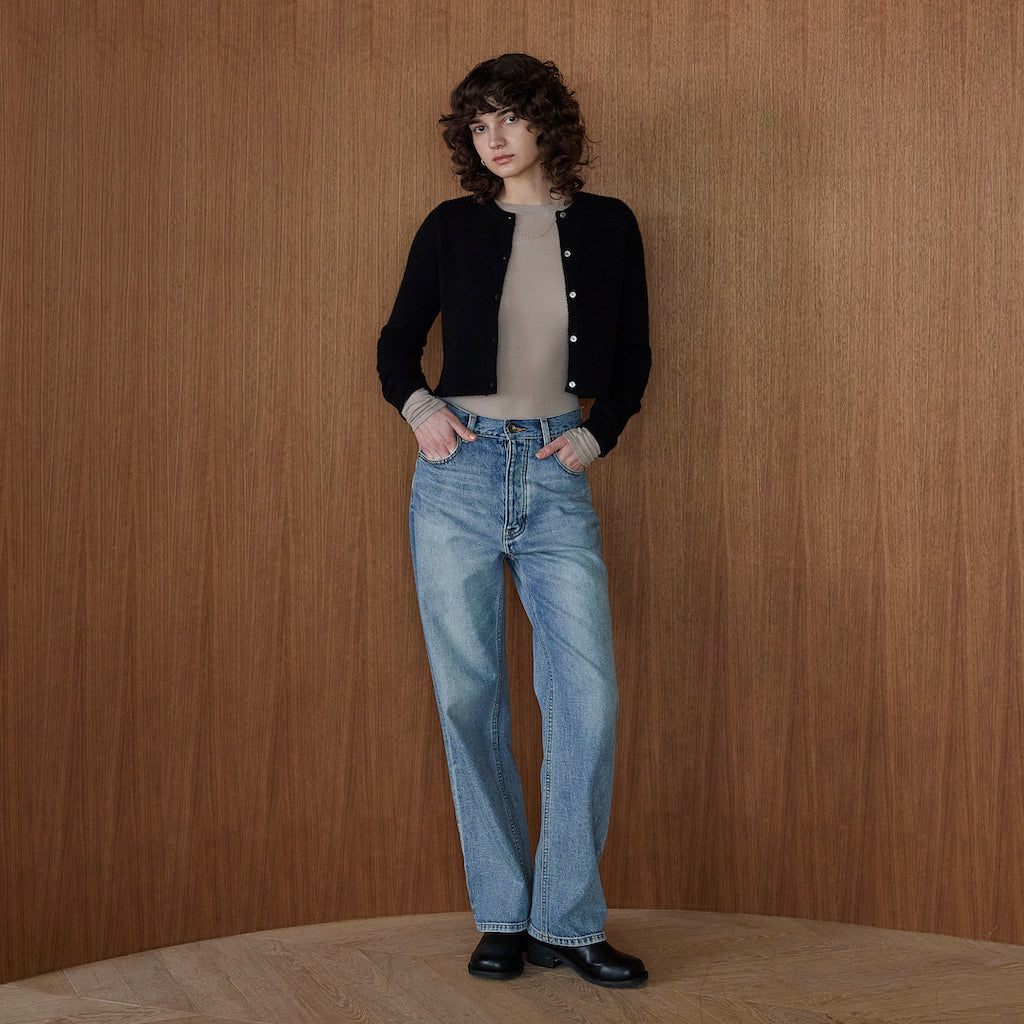 YAKクルーネックFitカーディガン