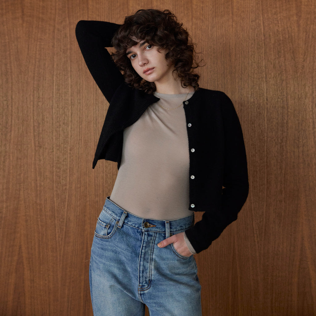 YAKクルーネックFitカーディガン