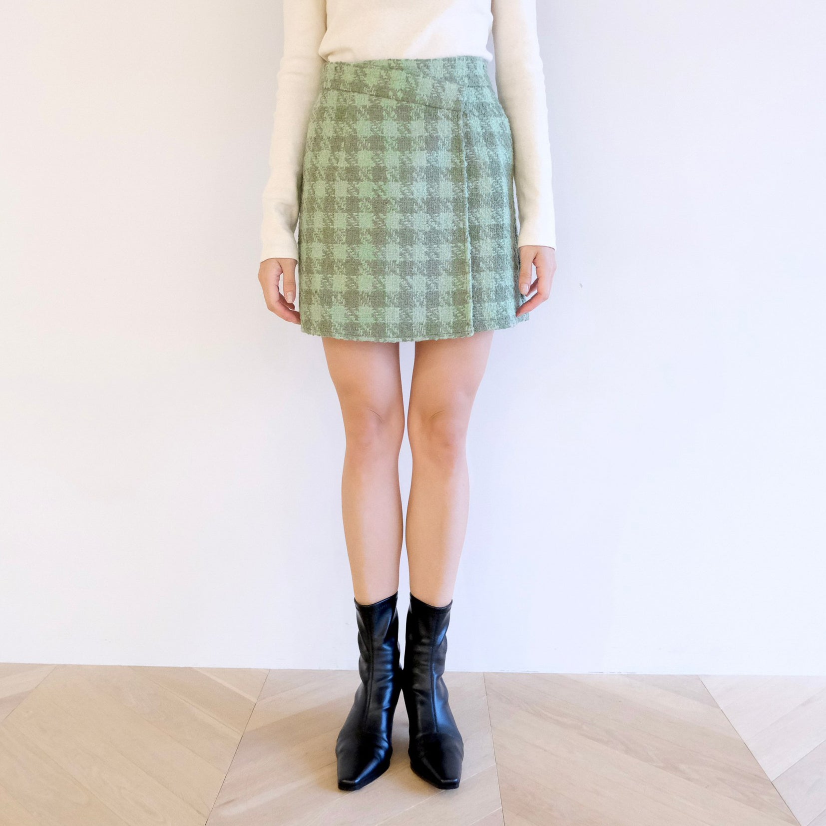 Tweed wrap mini skirt