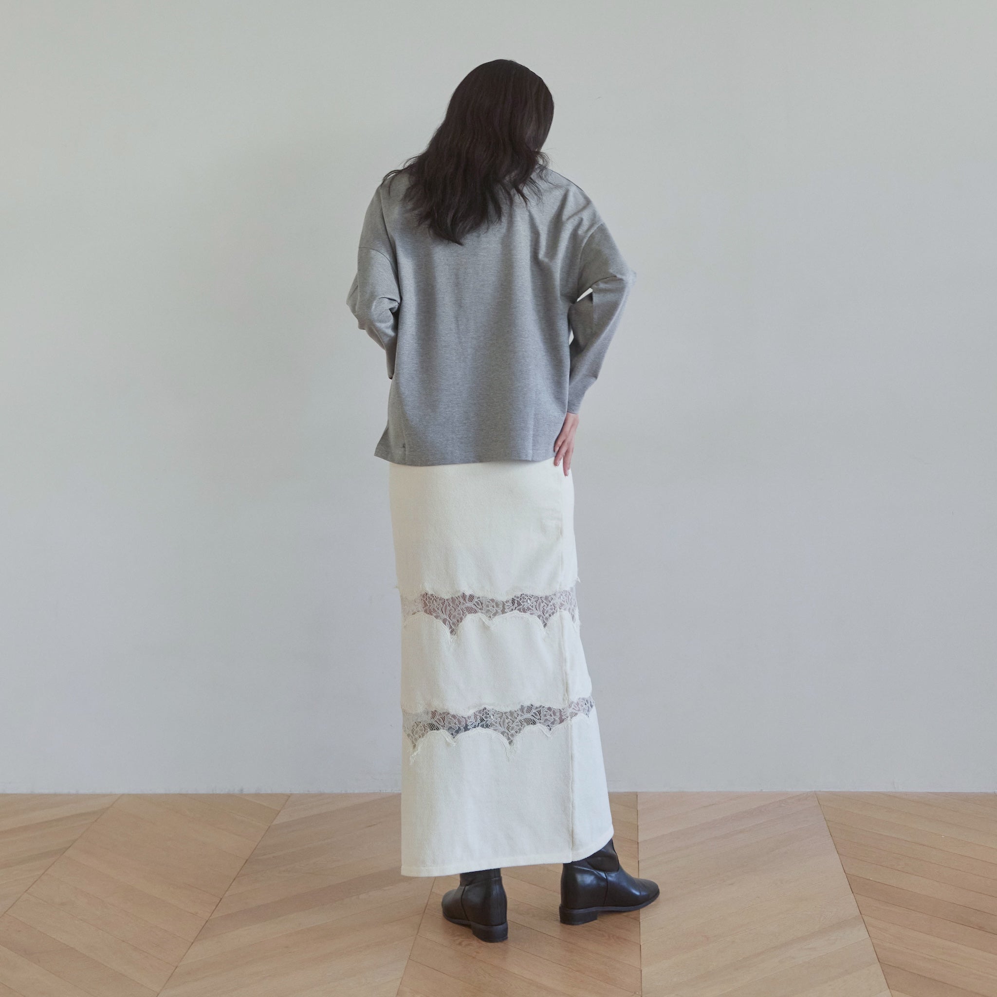 Curve lace Docking mall knit skirt