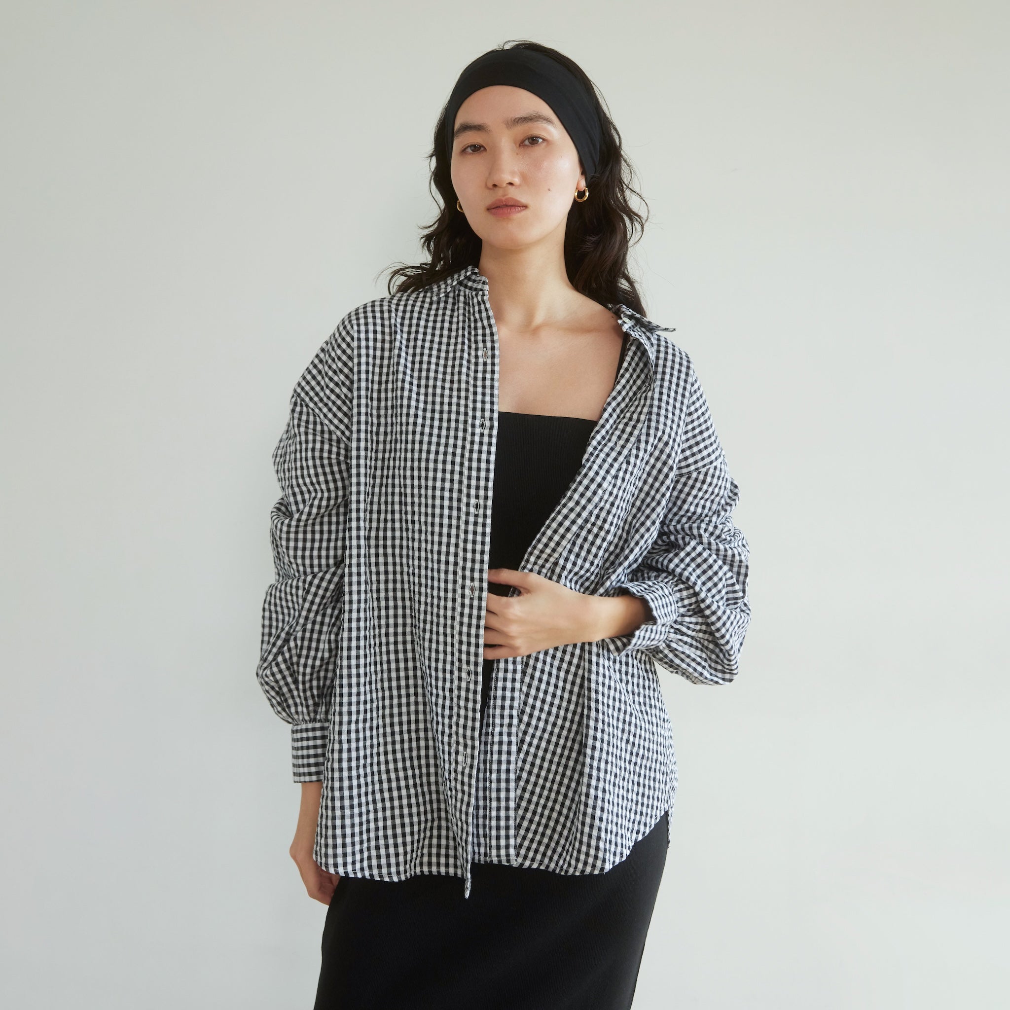 ECO FABRIC gingham check loose shirt