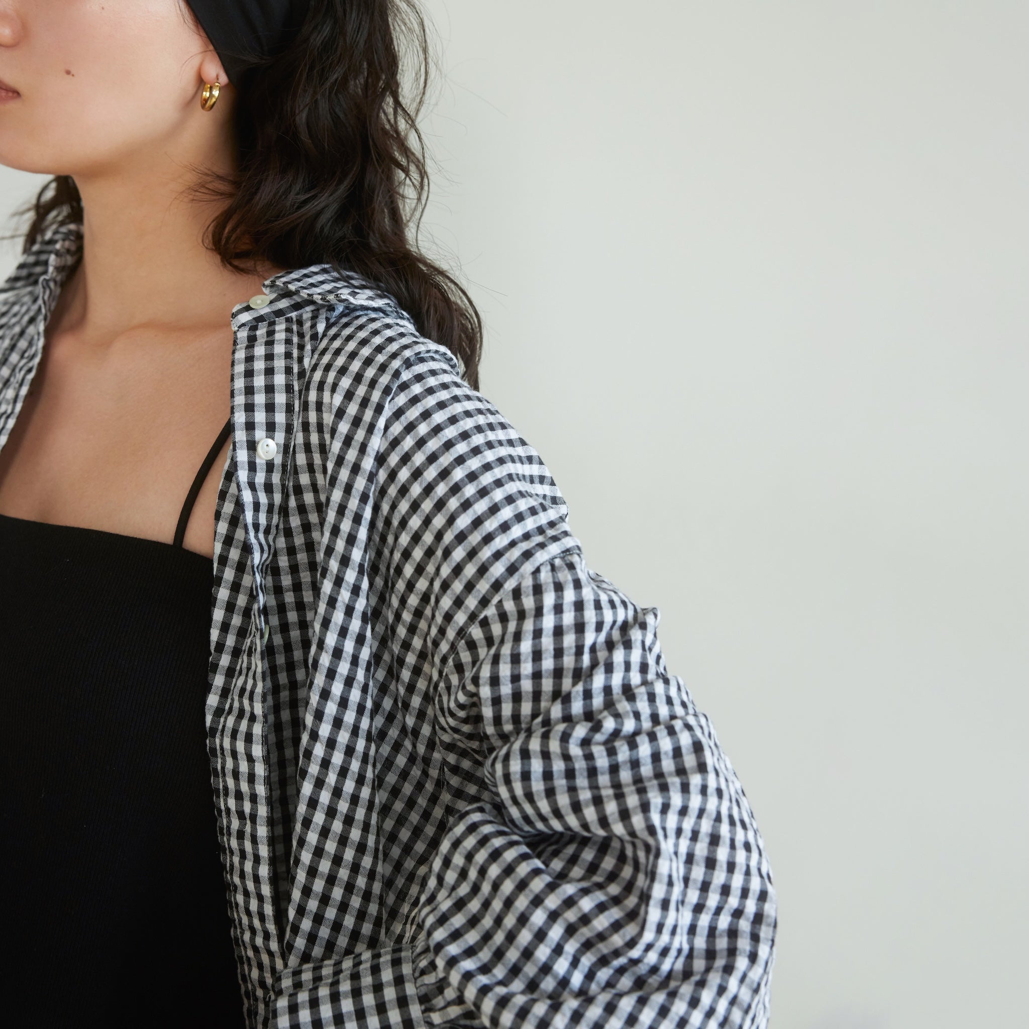 ECO FABRIC gingham check loose shirt