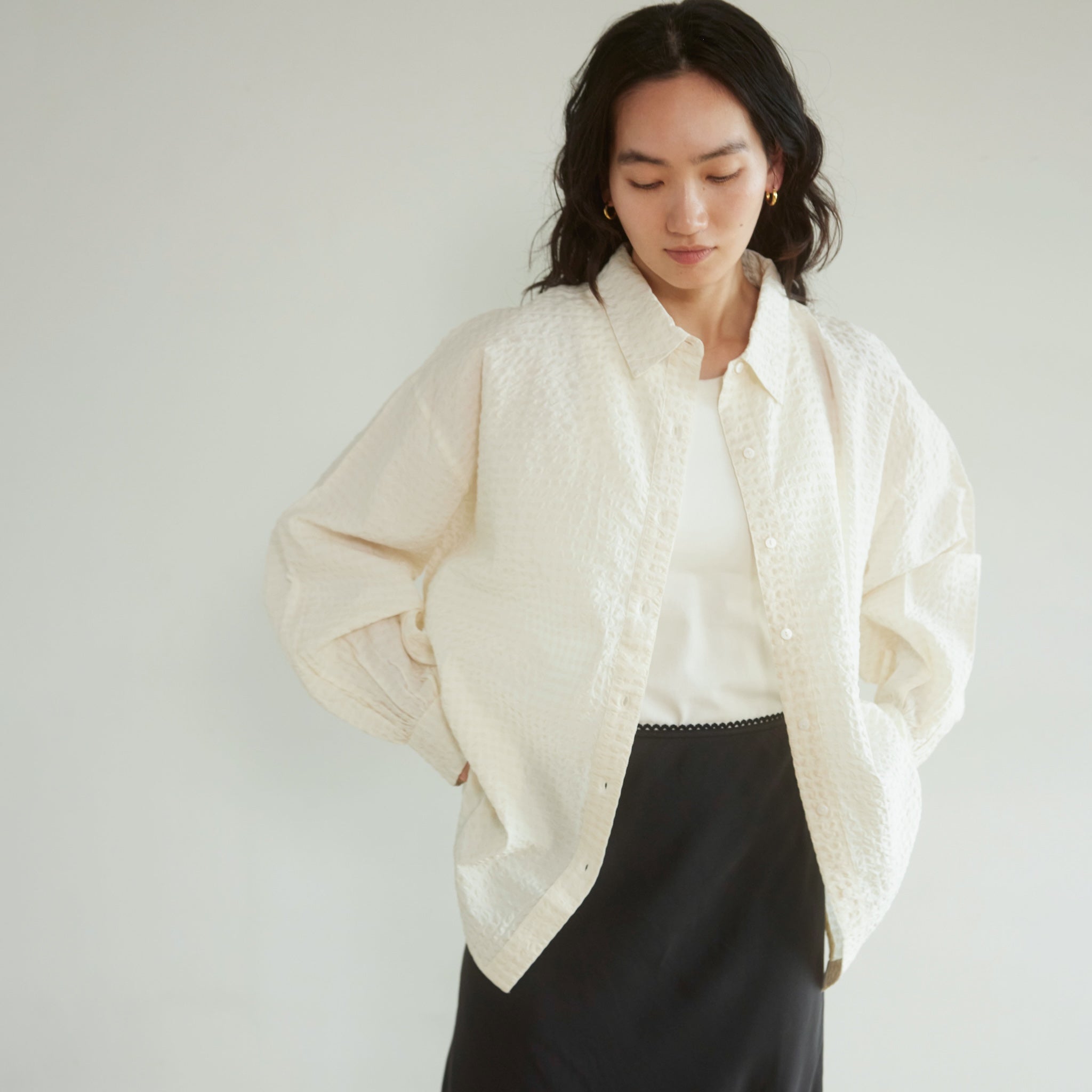 ECO FABRIC gingham check loose shirt