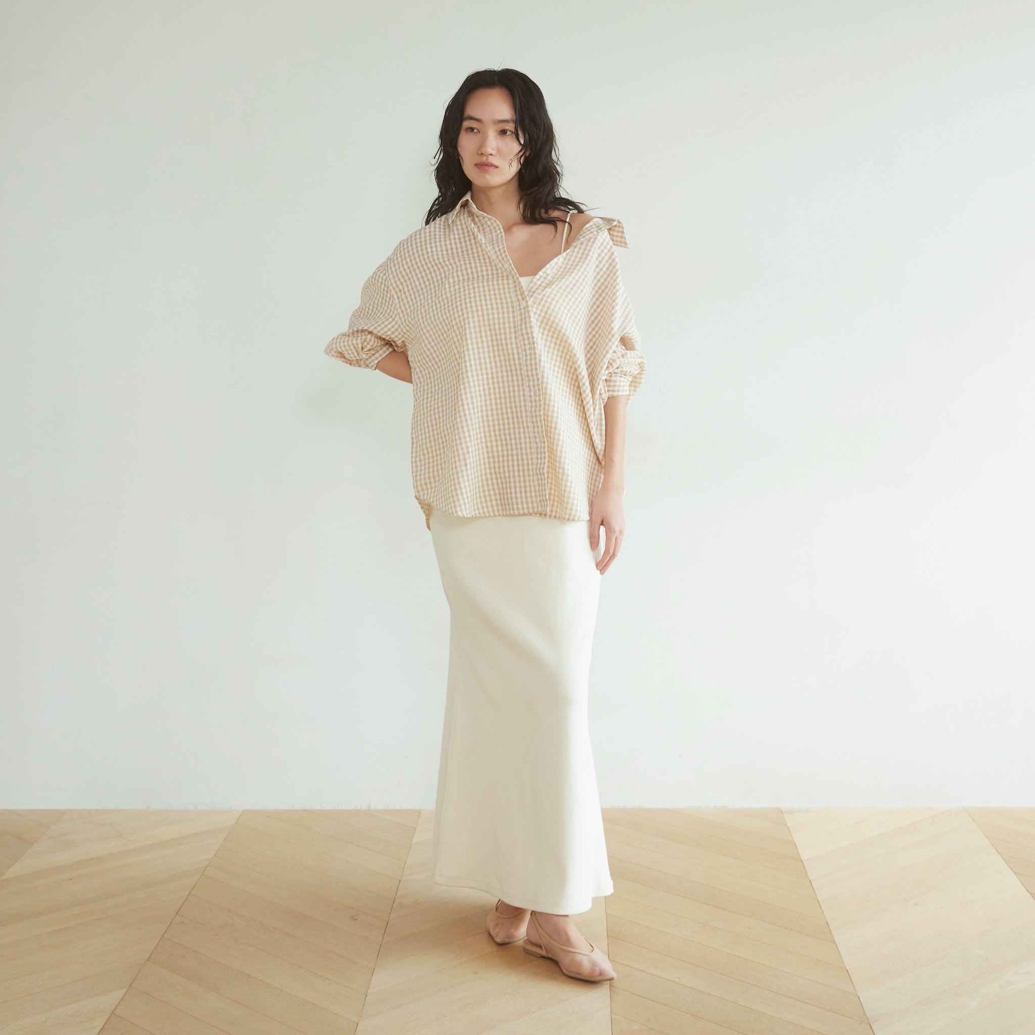 ECO FABRIC gingham check loose shirt