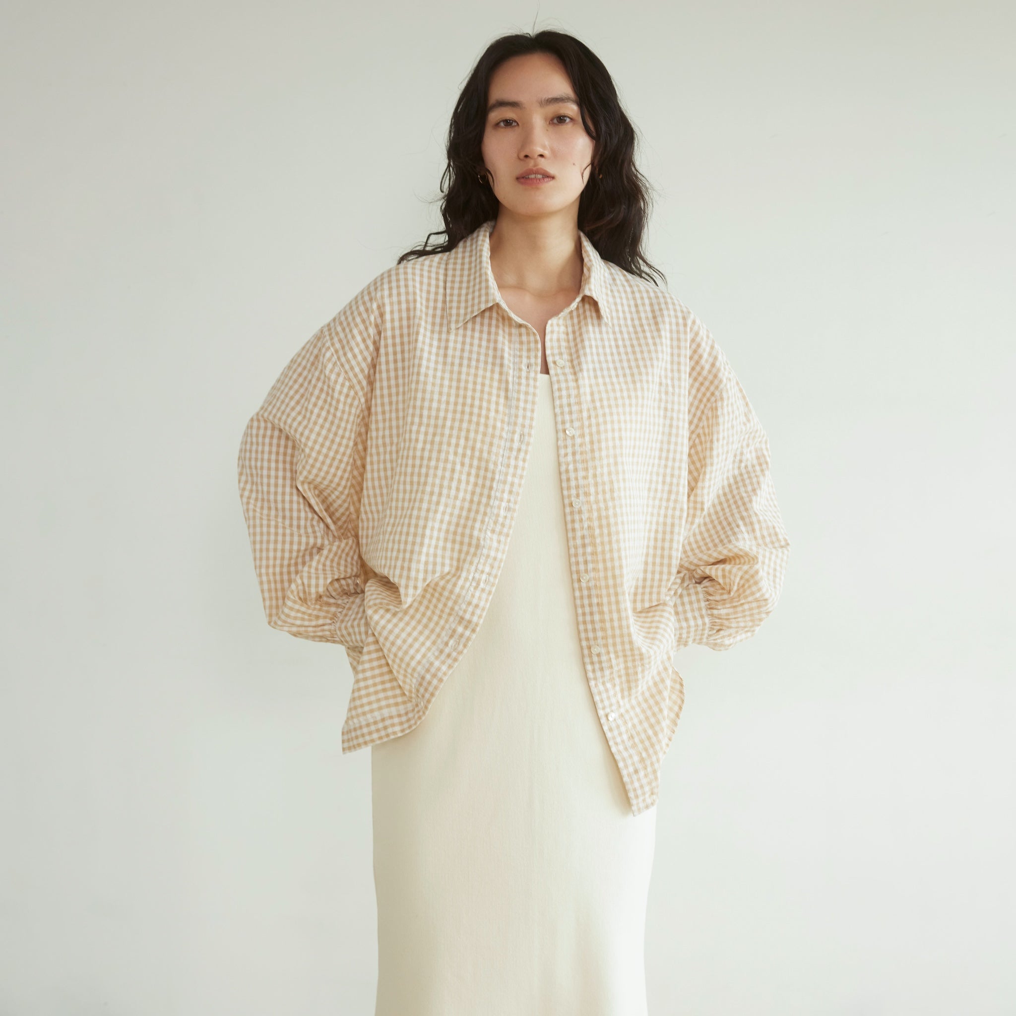 ECO FABRIC gingham check loose shirt