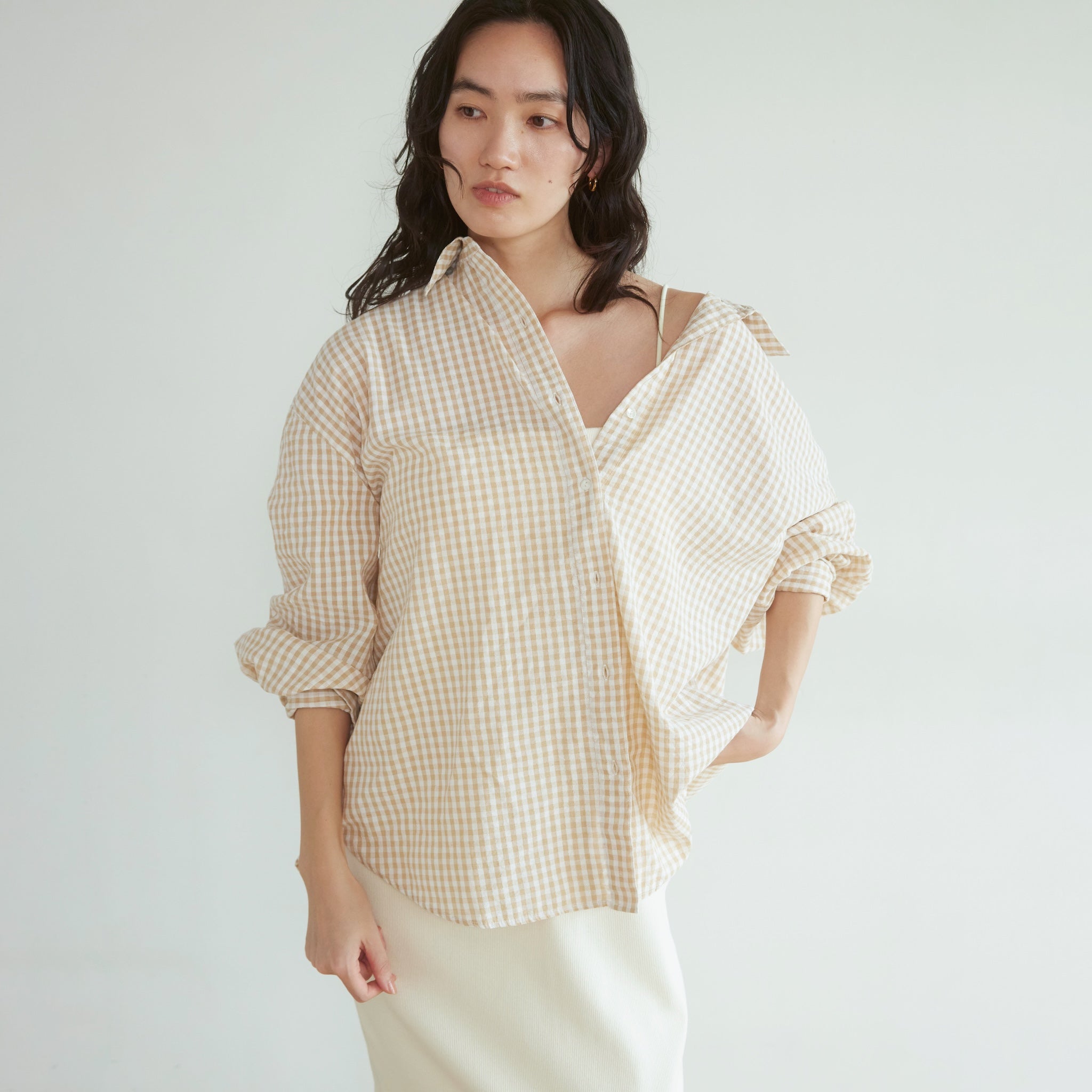 ECO FABRIC gingham check loose shirt