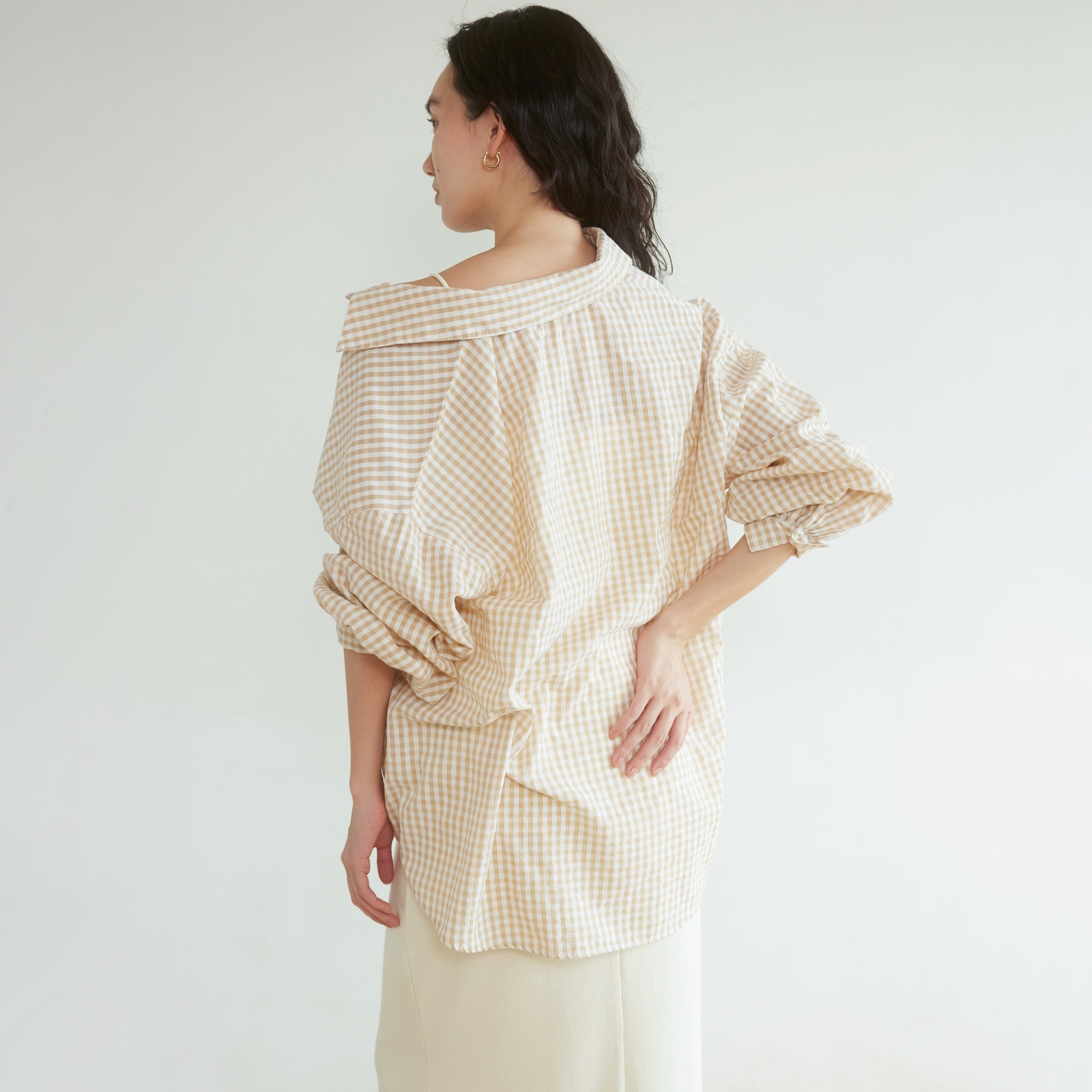ECO FABRIC gingham check loose shirt