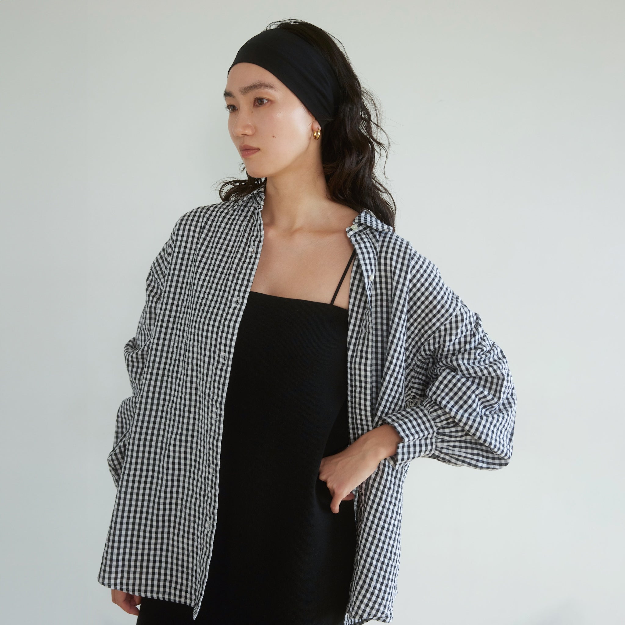 ECO FABRIC gingham check loose shirt