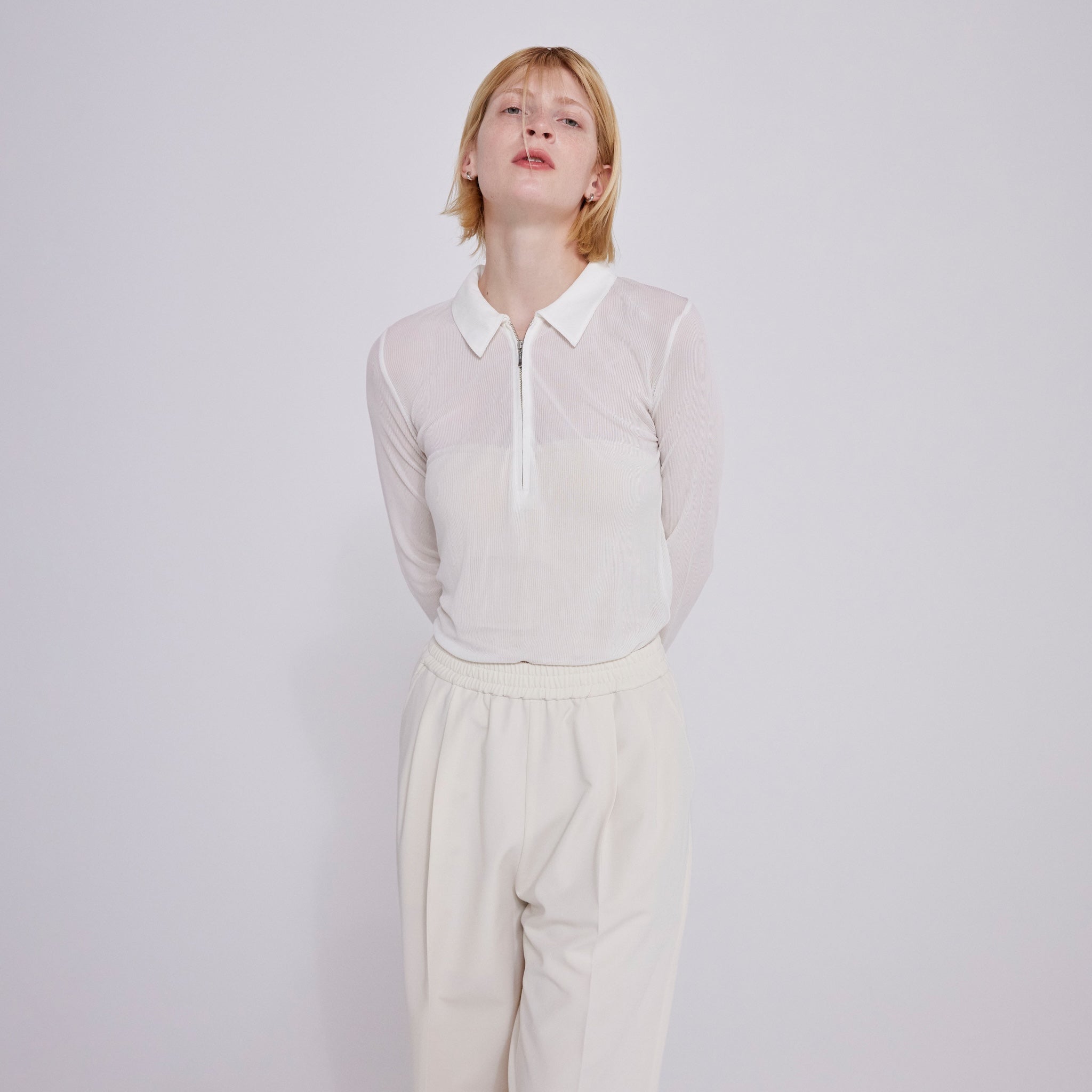 Crispy RIB Sheer half zip polo shirt