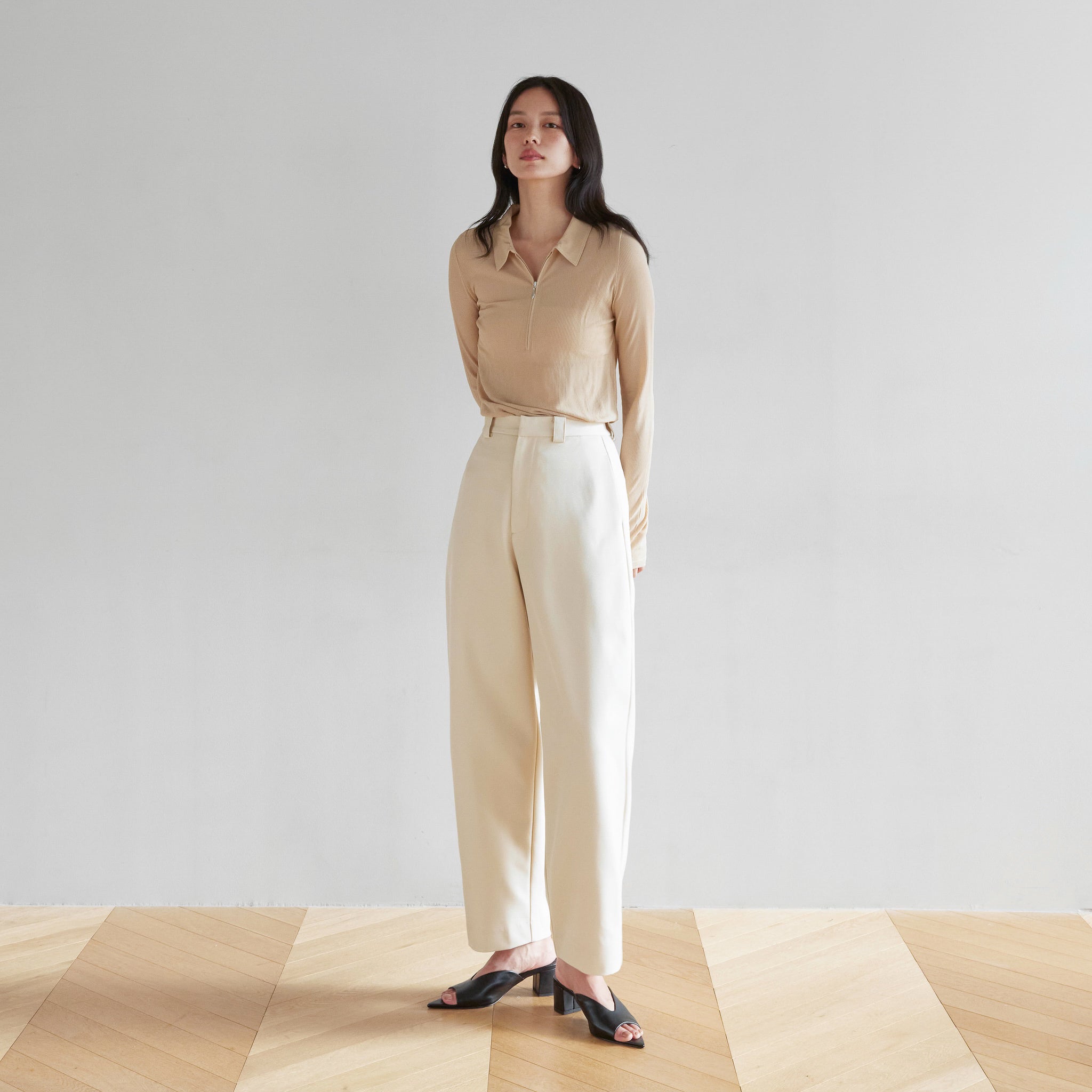 Crispy RIB Sheer half zip polo shirt