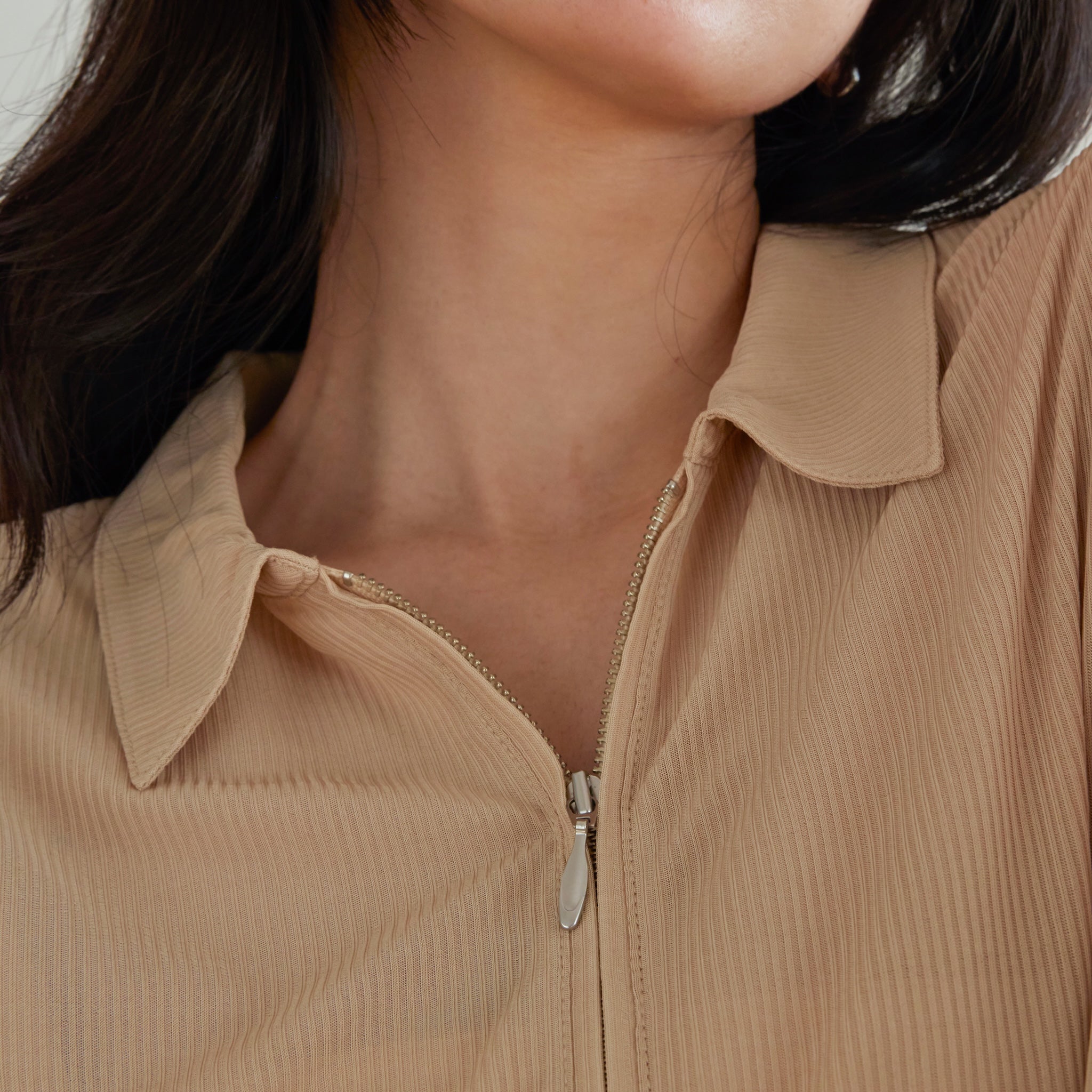 Crispy RIB Sheer half zip polo shirt