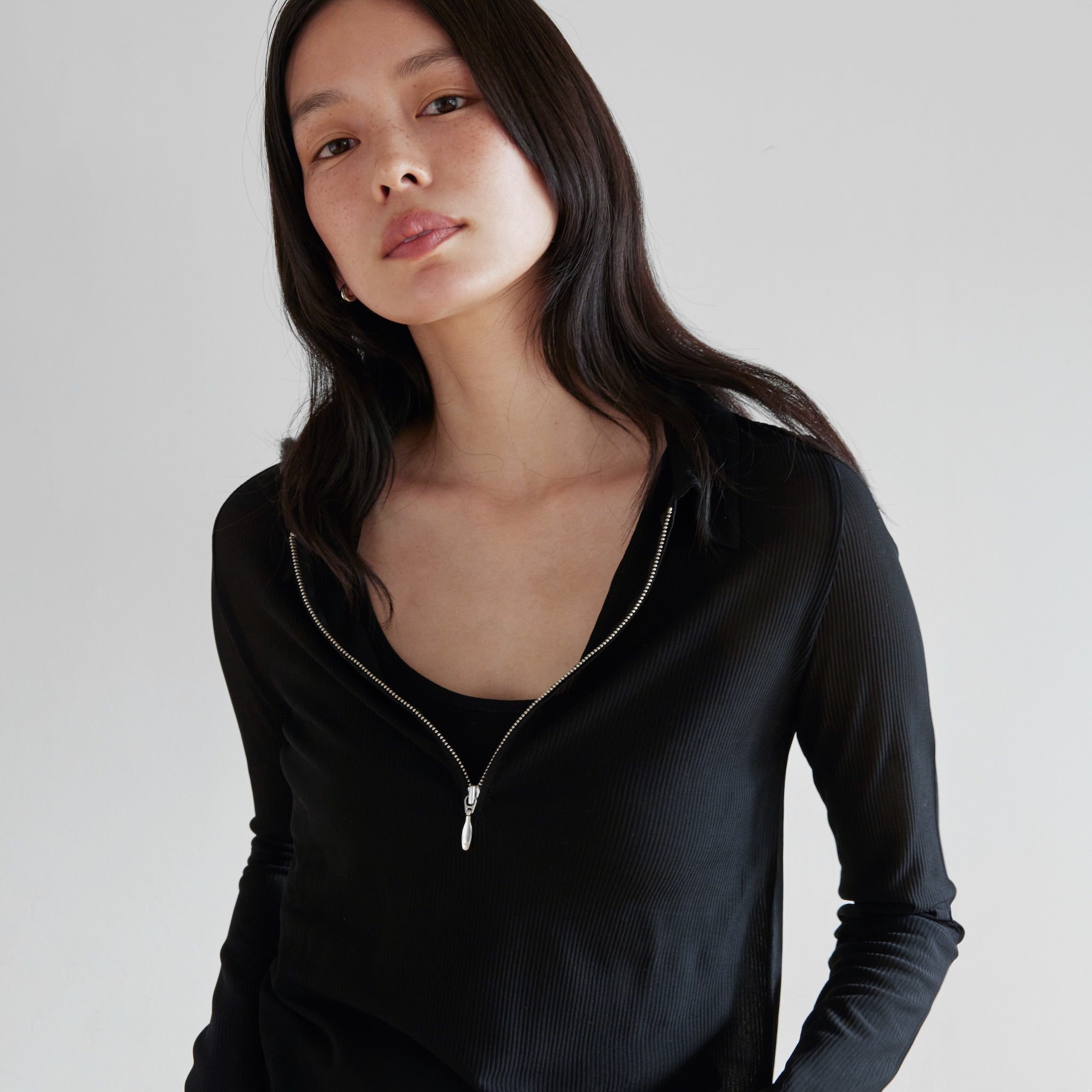 Crispy RIB Sheer half zip polo shirt