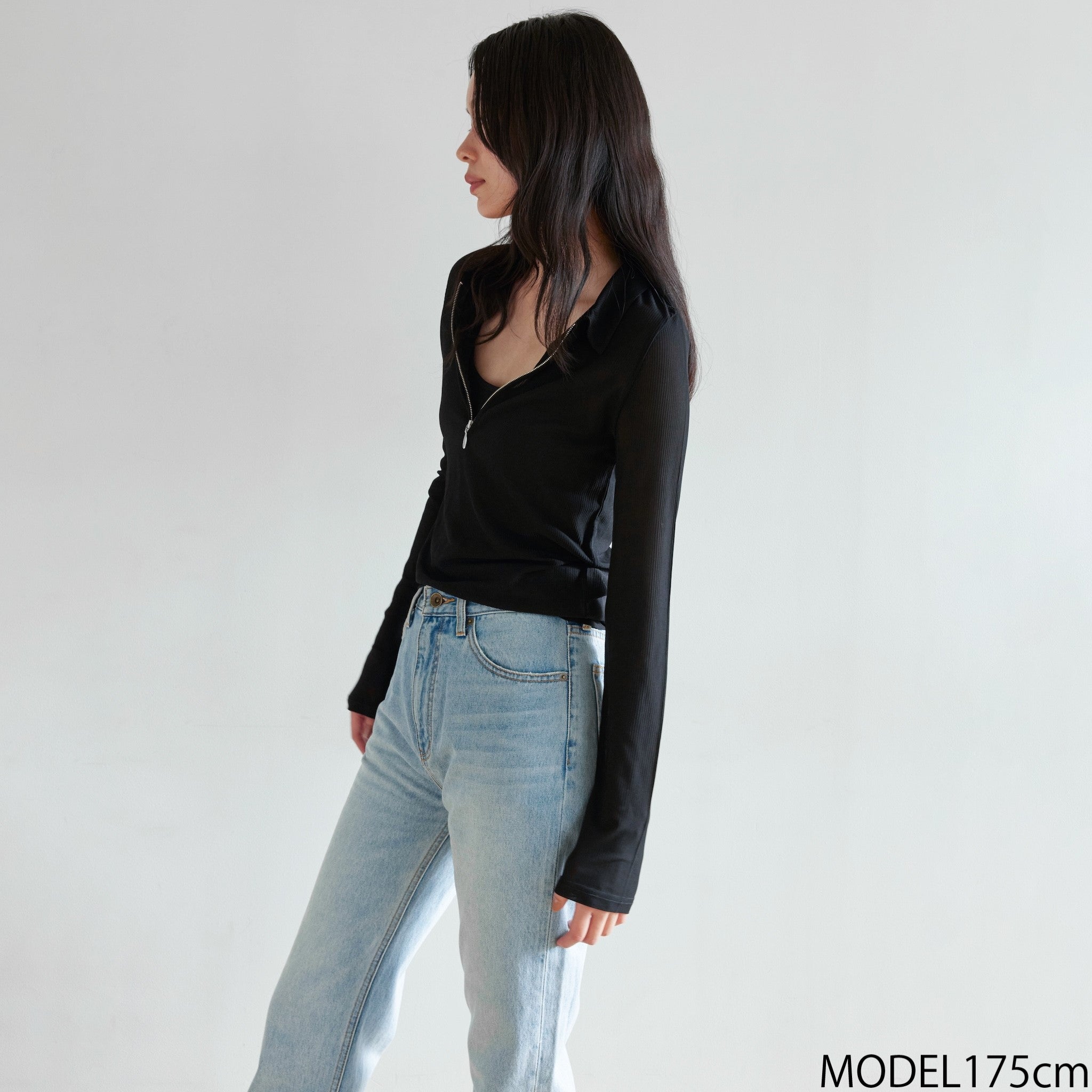 Crispy RIB Sheer half zip polo shirt