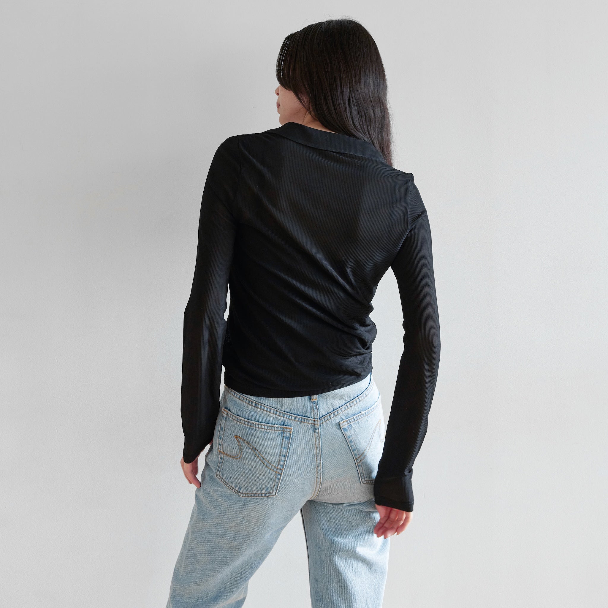 Crispy RIB Sheer half zip polo shirt