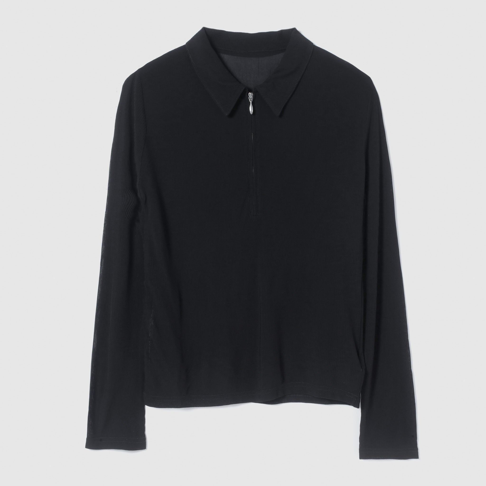 Crispy RIB Sheer half zip polo shirt