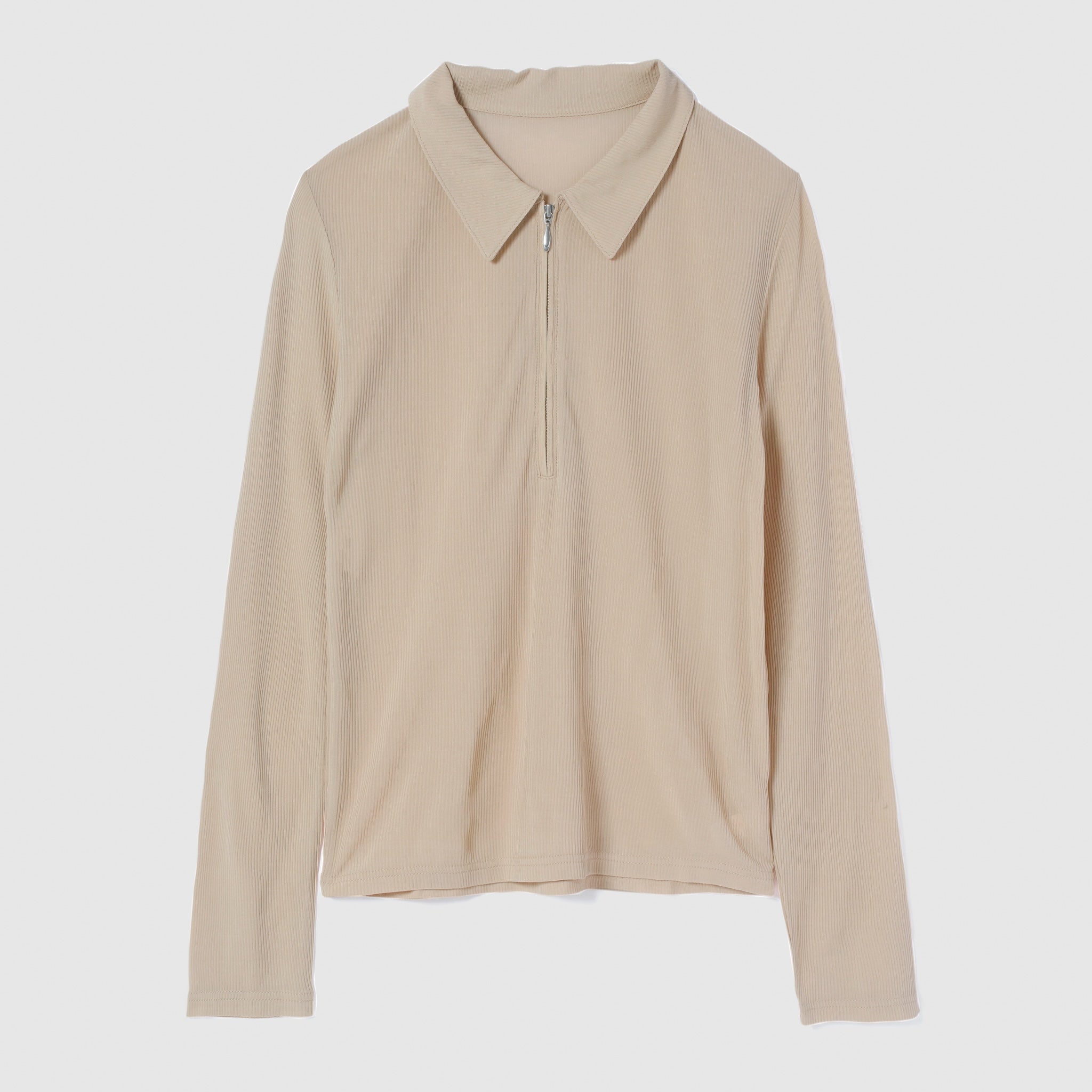 Crispy RIB Sheer half zip polo shirt