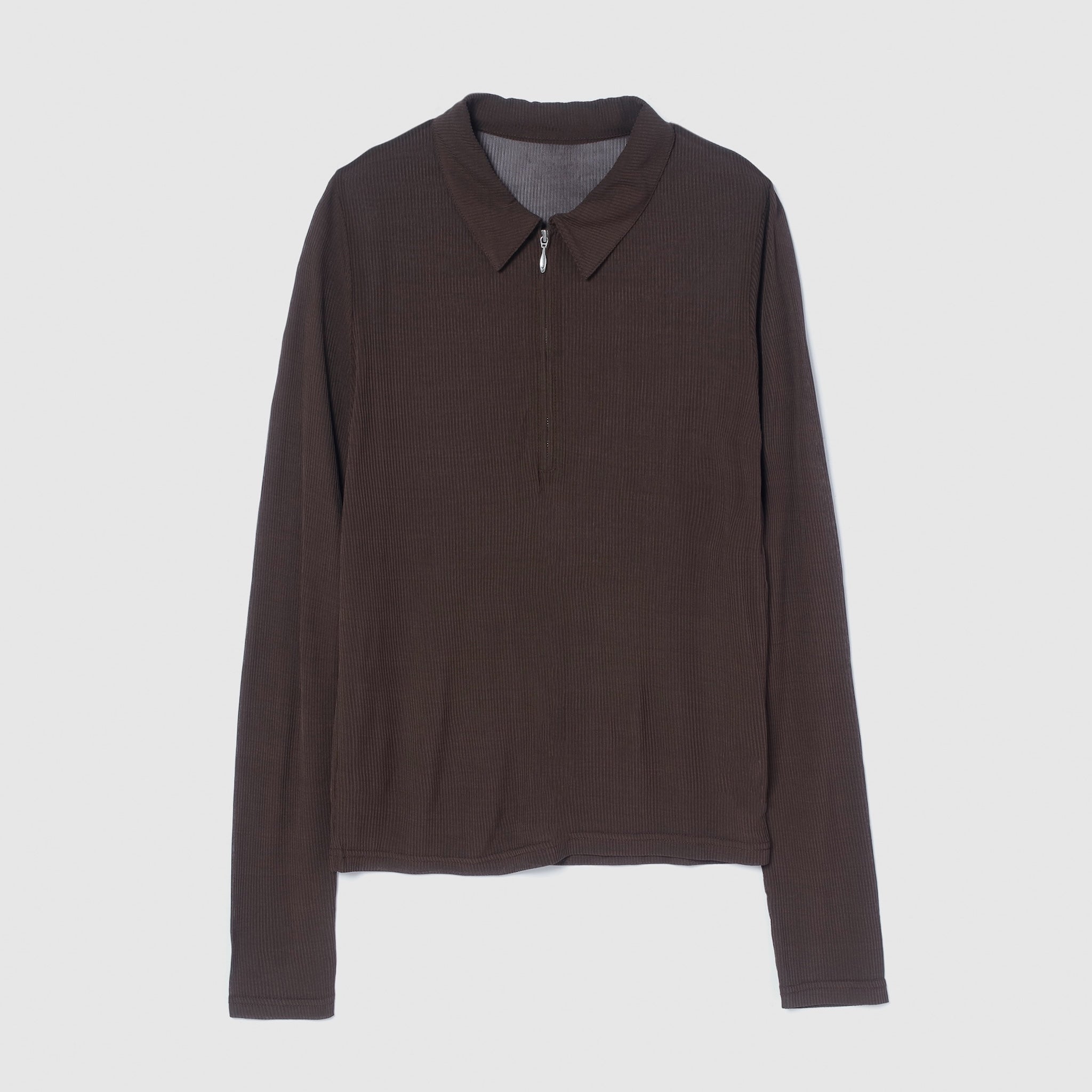 Crispy RIB Sheer half zip polo shirt