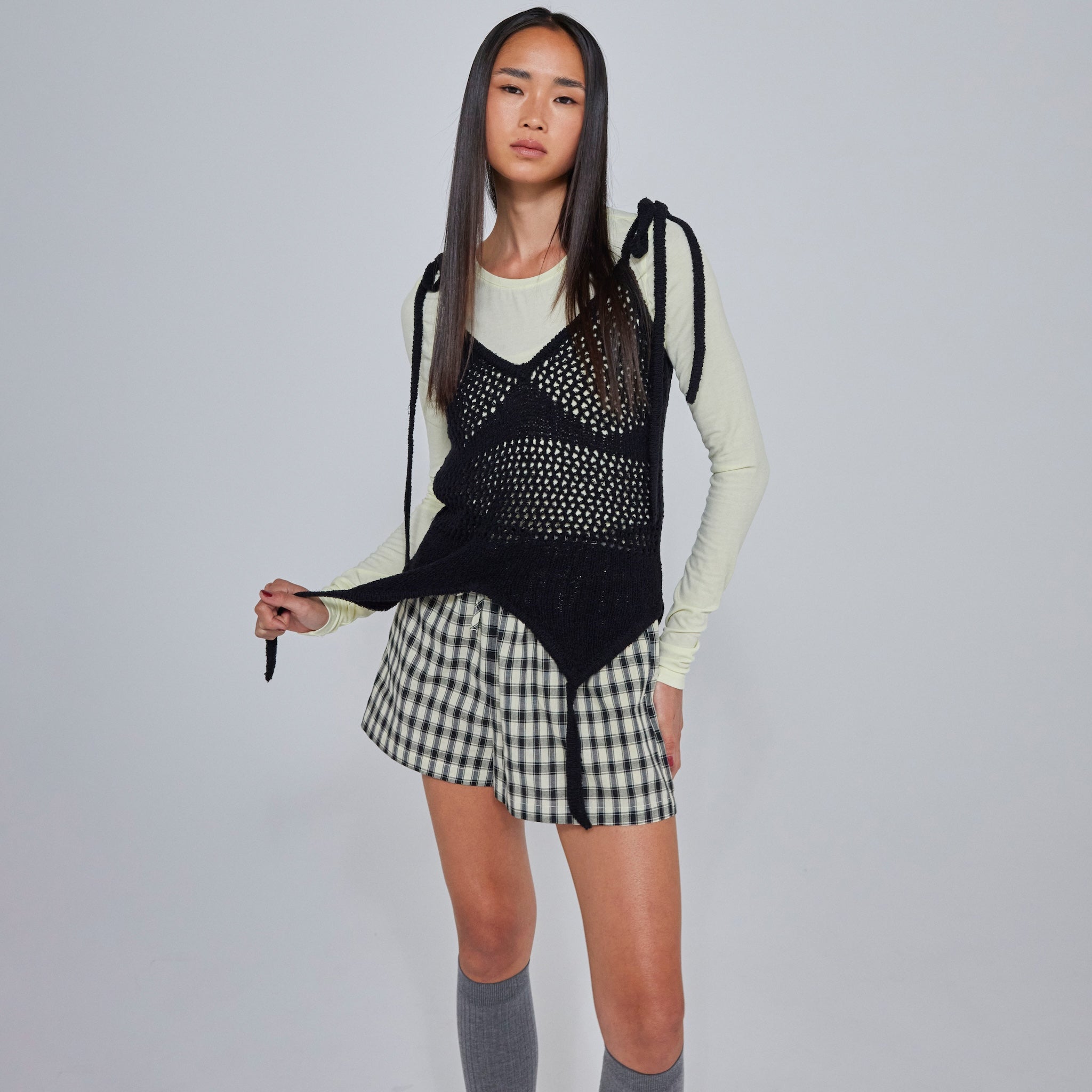 Mesh Knit Ribbon Layered Bustier