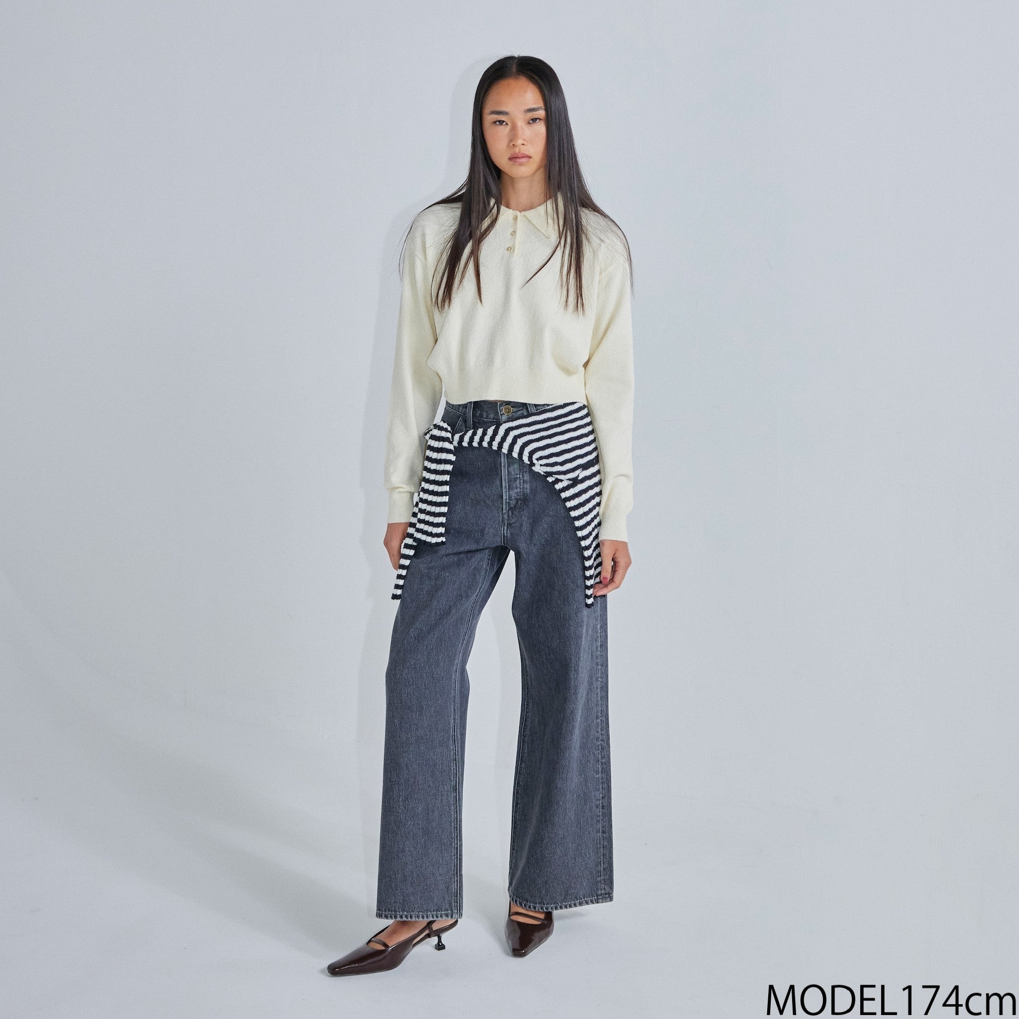 Boucle knit short polo top