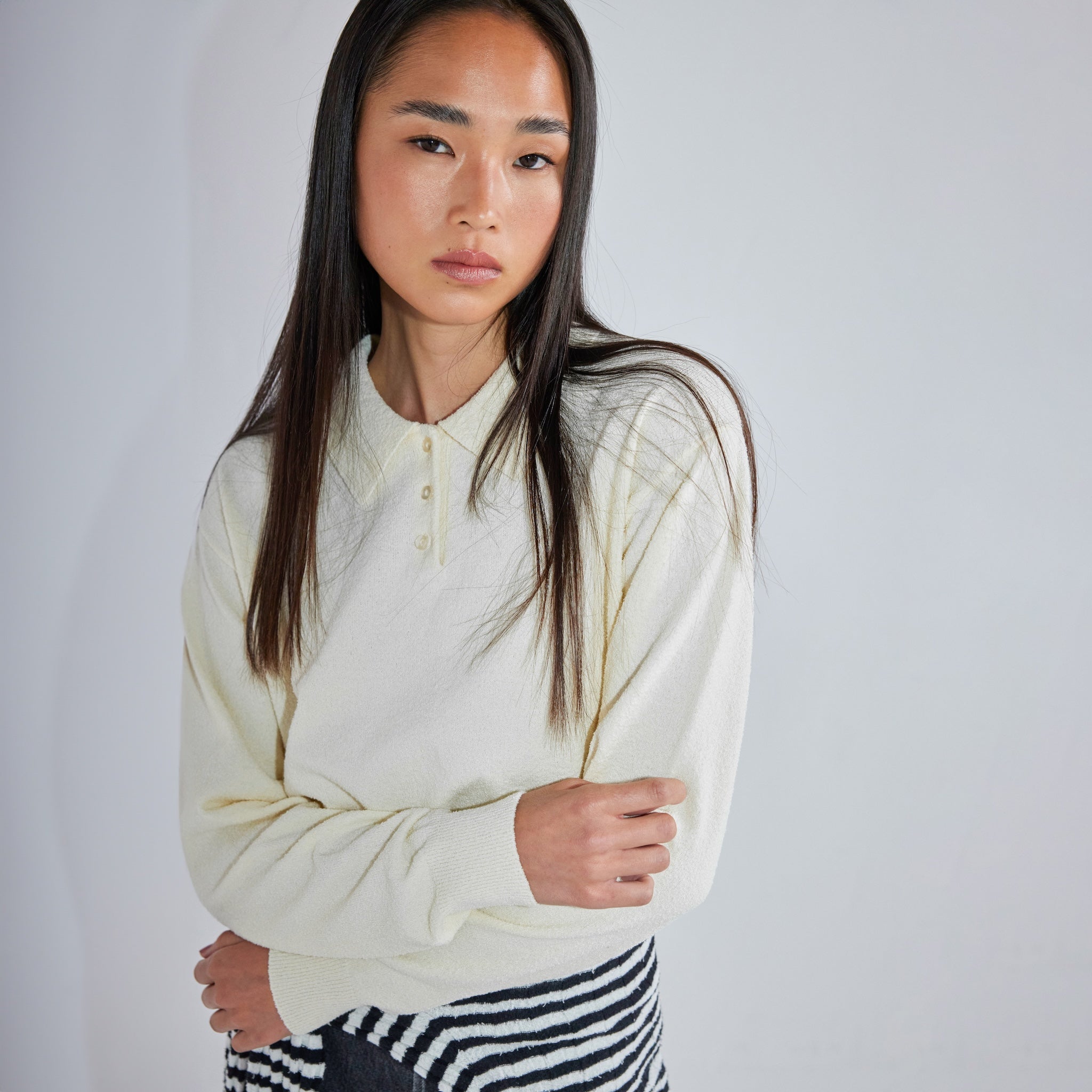 Boucle knit short polo top